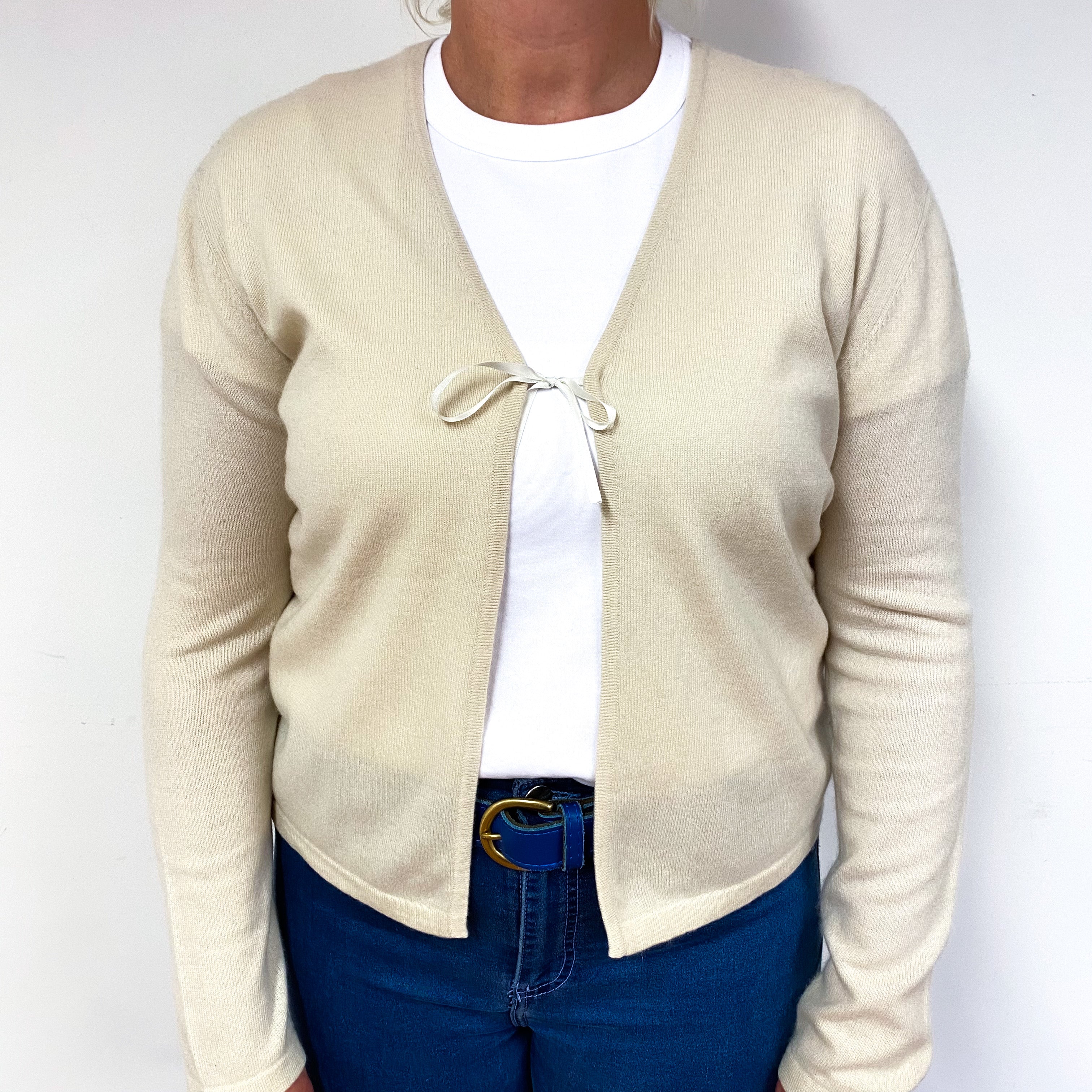 Ivory Cream Cashmere Tie Fasten Cardigan Large