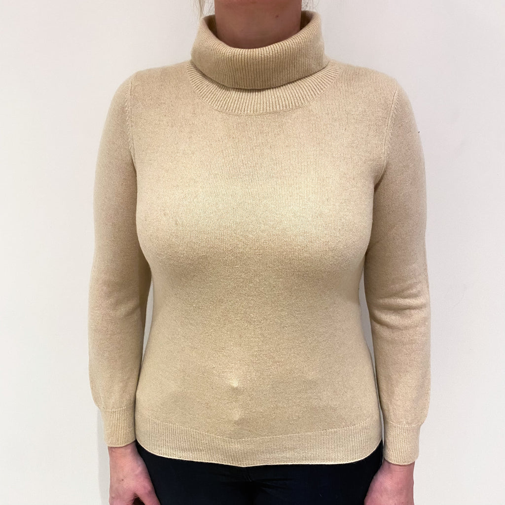 Sand Beige Cashmere Polo Neck Jumper Large