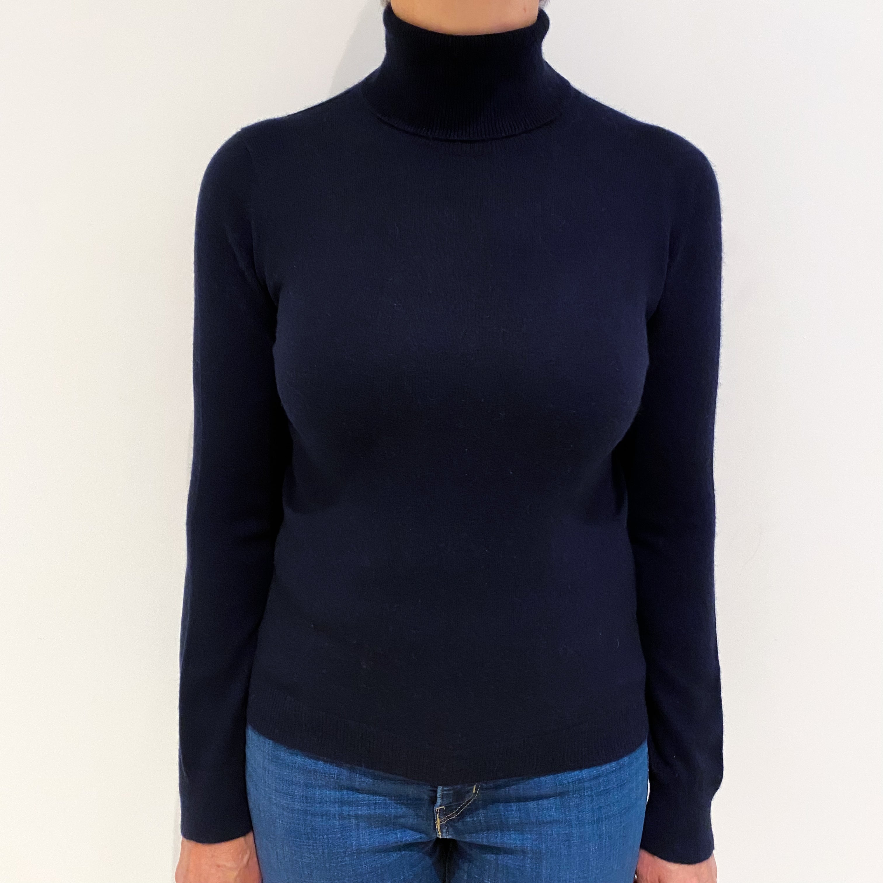 Navy Blue Cashmere Polo Neck Jumper Medium