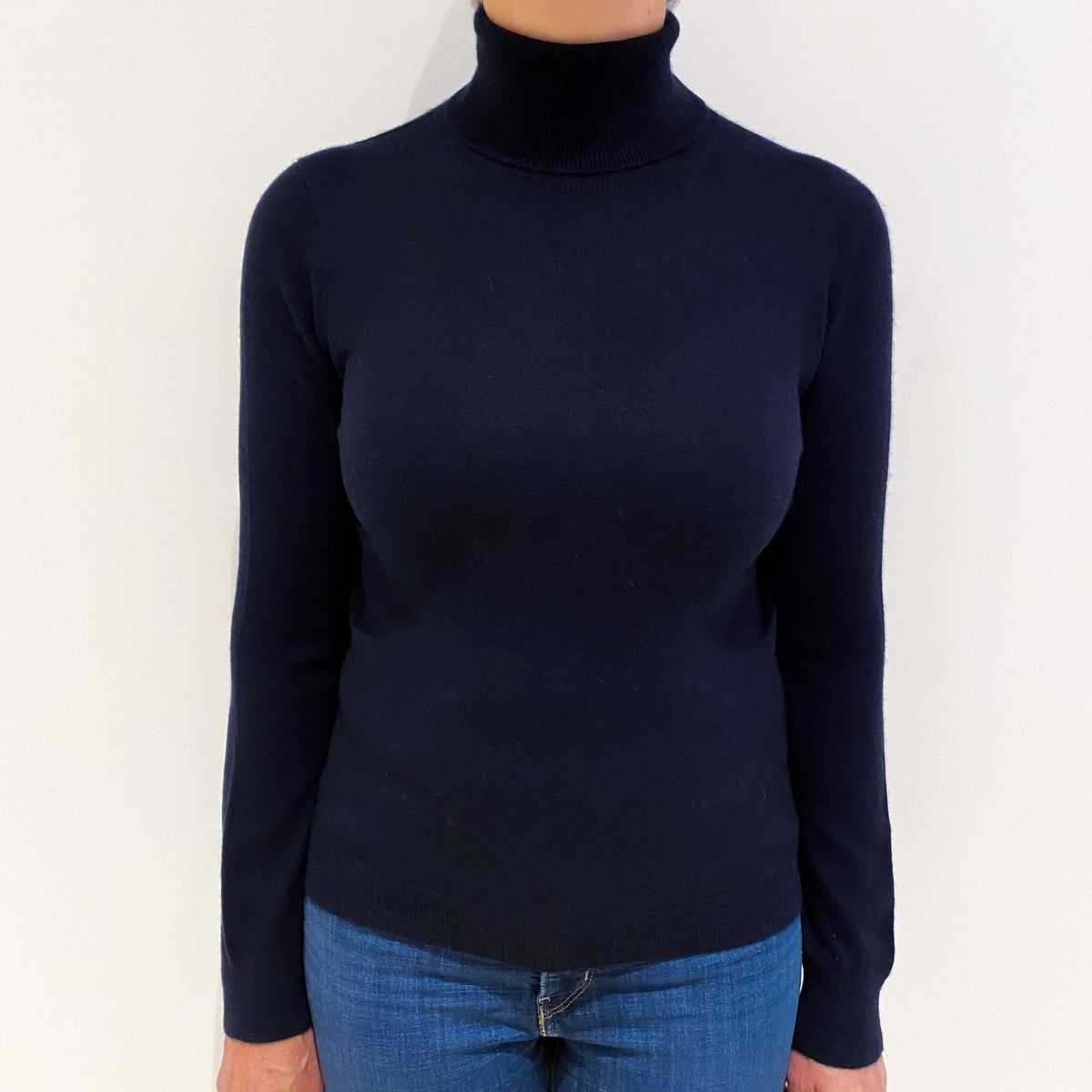 Navy Blue Cashmere Polo Neck Jumper Medium