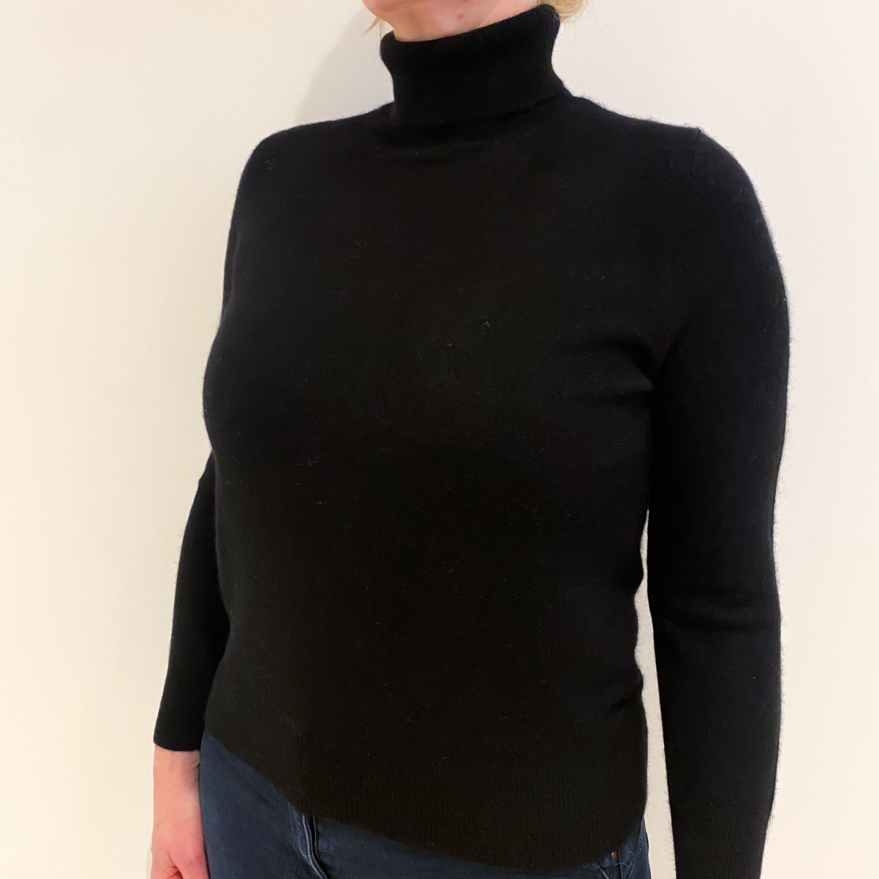 Black Cashmere Polo Neck Jumper Large