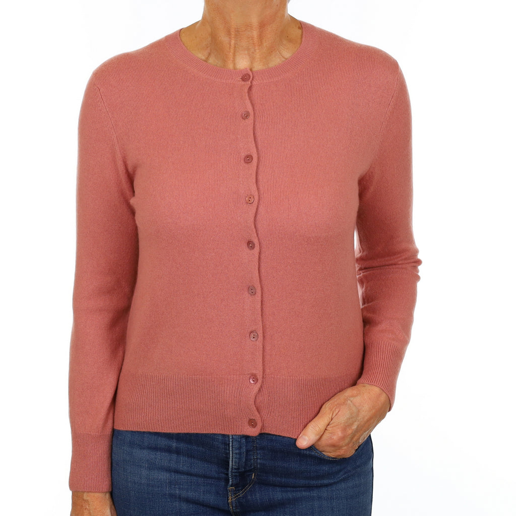 Terracotta Orange Cashmere Crew Neck Cardigan Medium