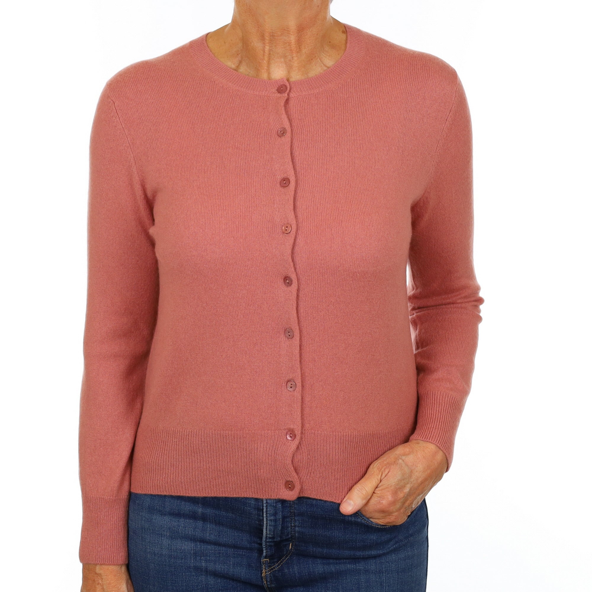Terracotta Orange Cashmere Crew Neck Cardigan Medium