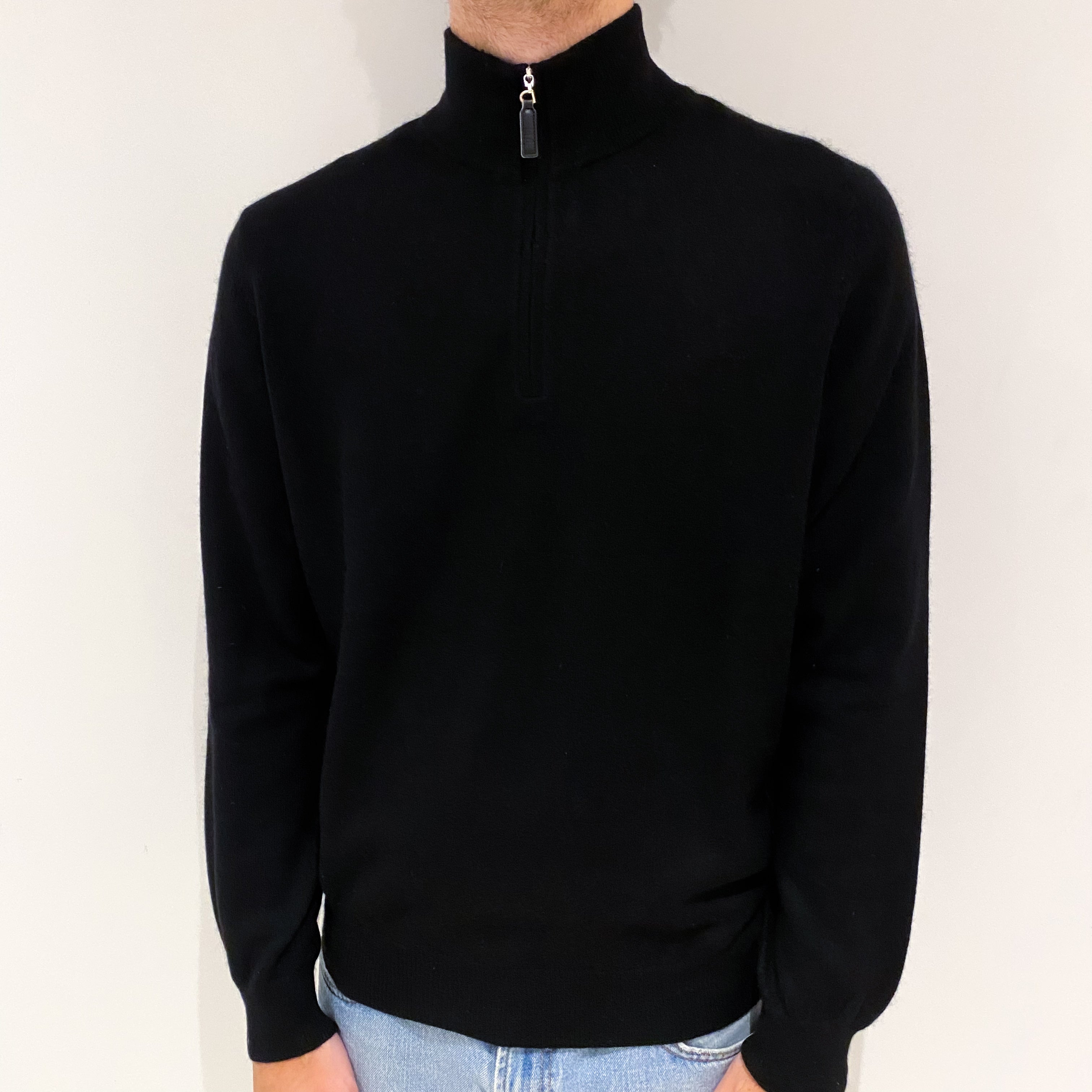 Men's Black Cashmere 1/4 Zip Jumper Large