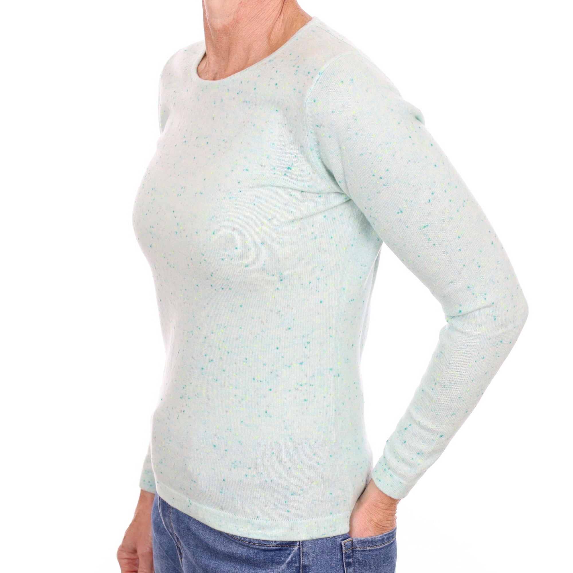 New Mint Green Flecked Cashmere Crew Neck Small