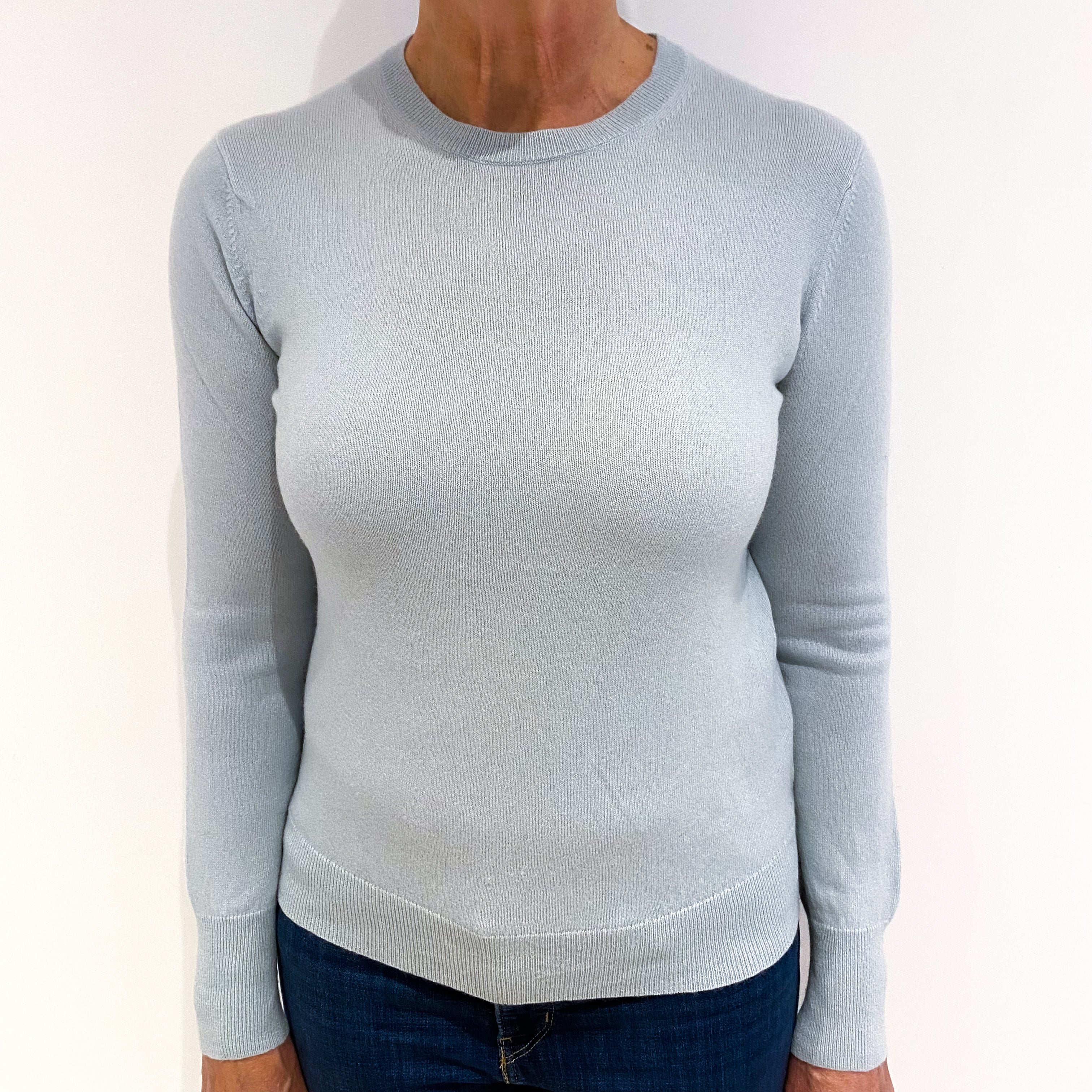 Pale Duck Egg Blue Cashmere Crew Neck Jumper Medium