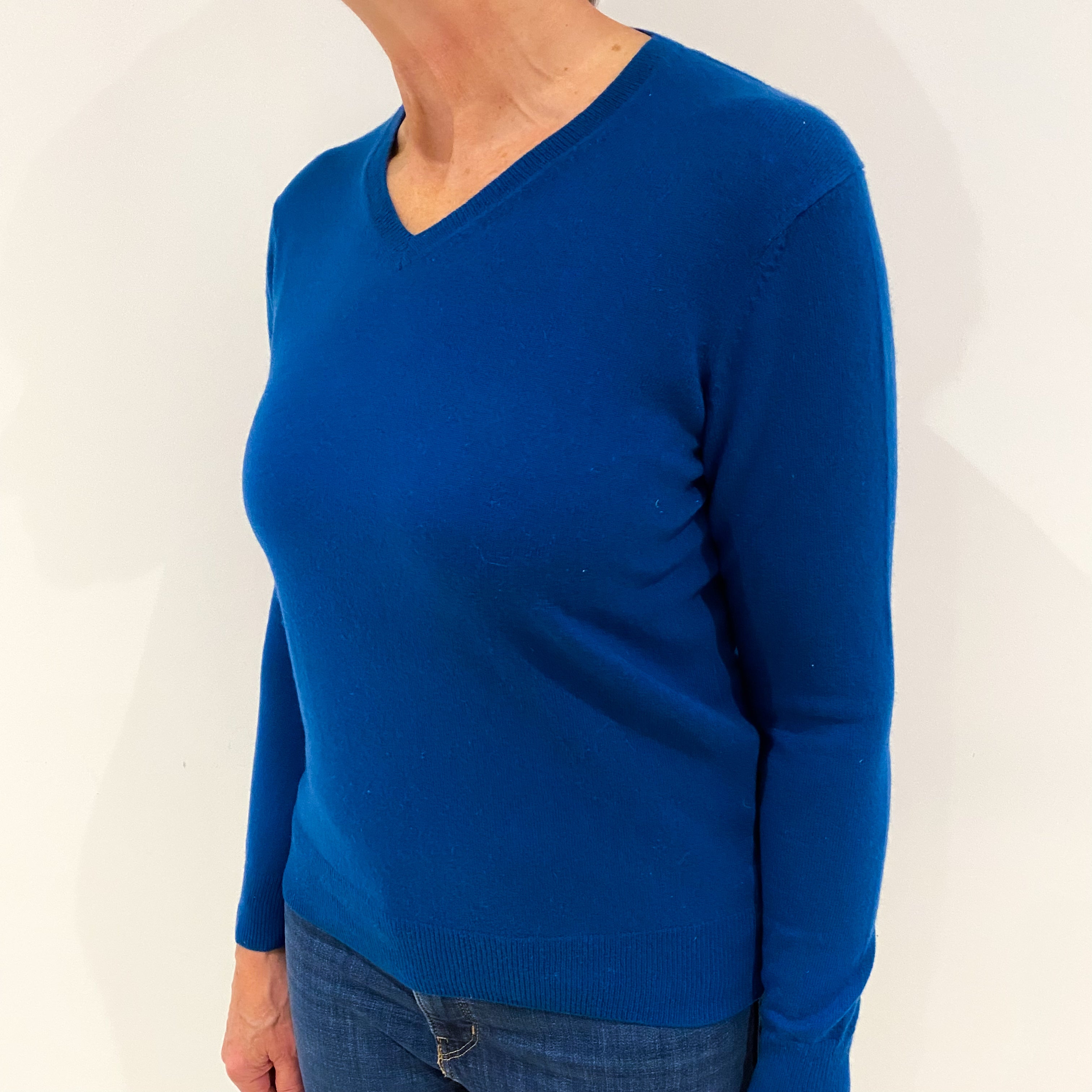 Peacock Blue Cashmere V Neck Jumper Medium