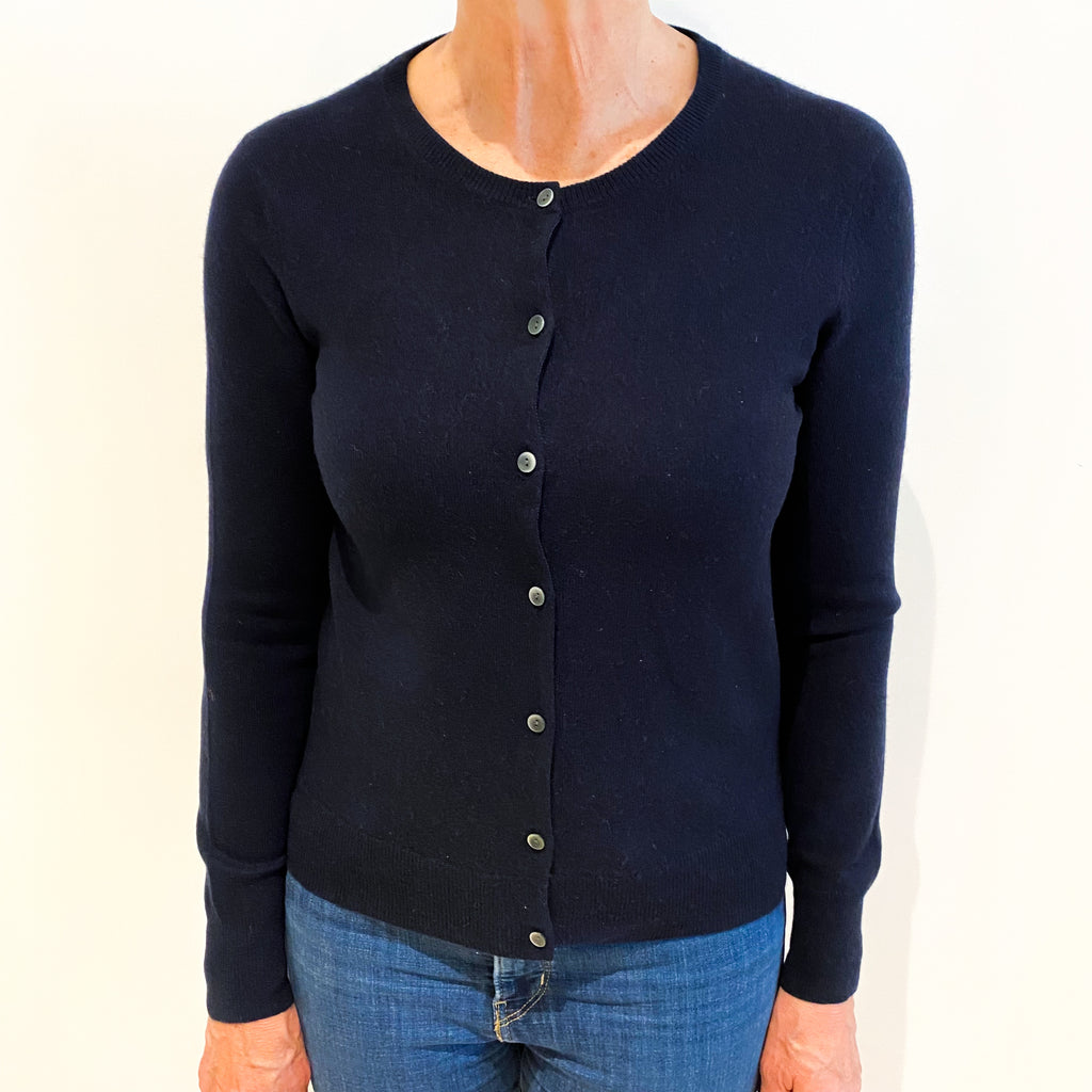Navy Blue Cashmere Crew Neck Cardigan Medium