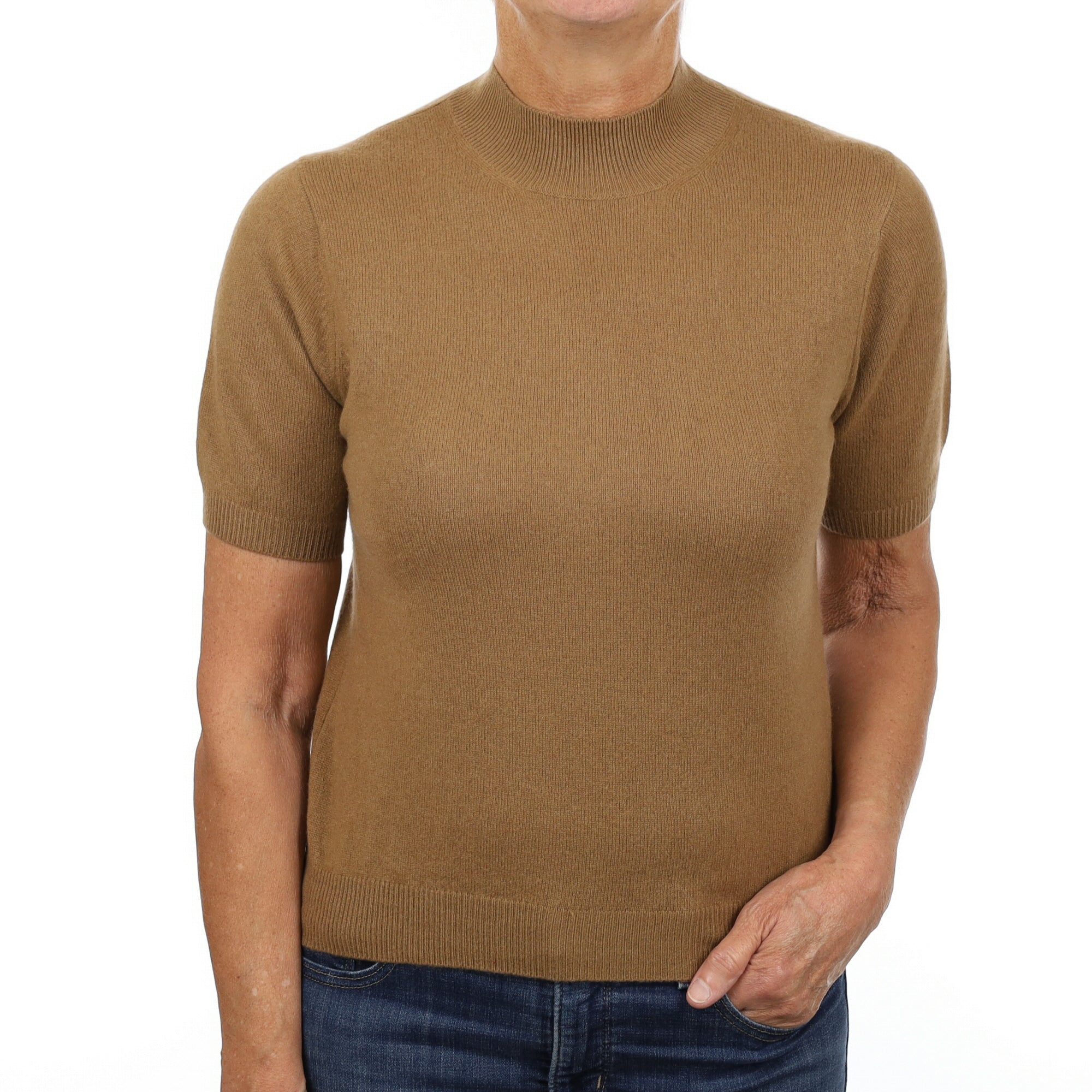 Butterscotch Brown Cashmere Turtle Neck Short Sleeved Jumper Medium