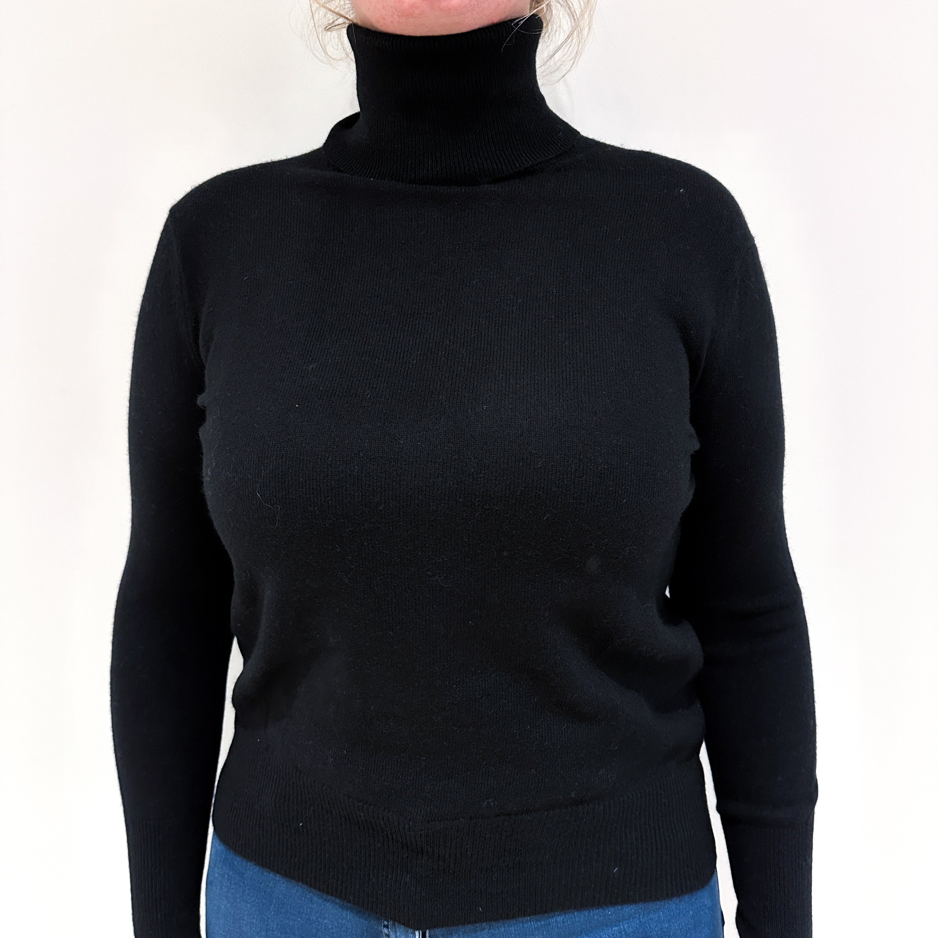 Black Cashmere Polo Neck Jumper Large