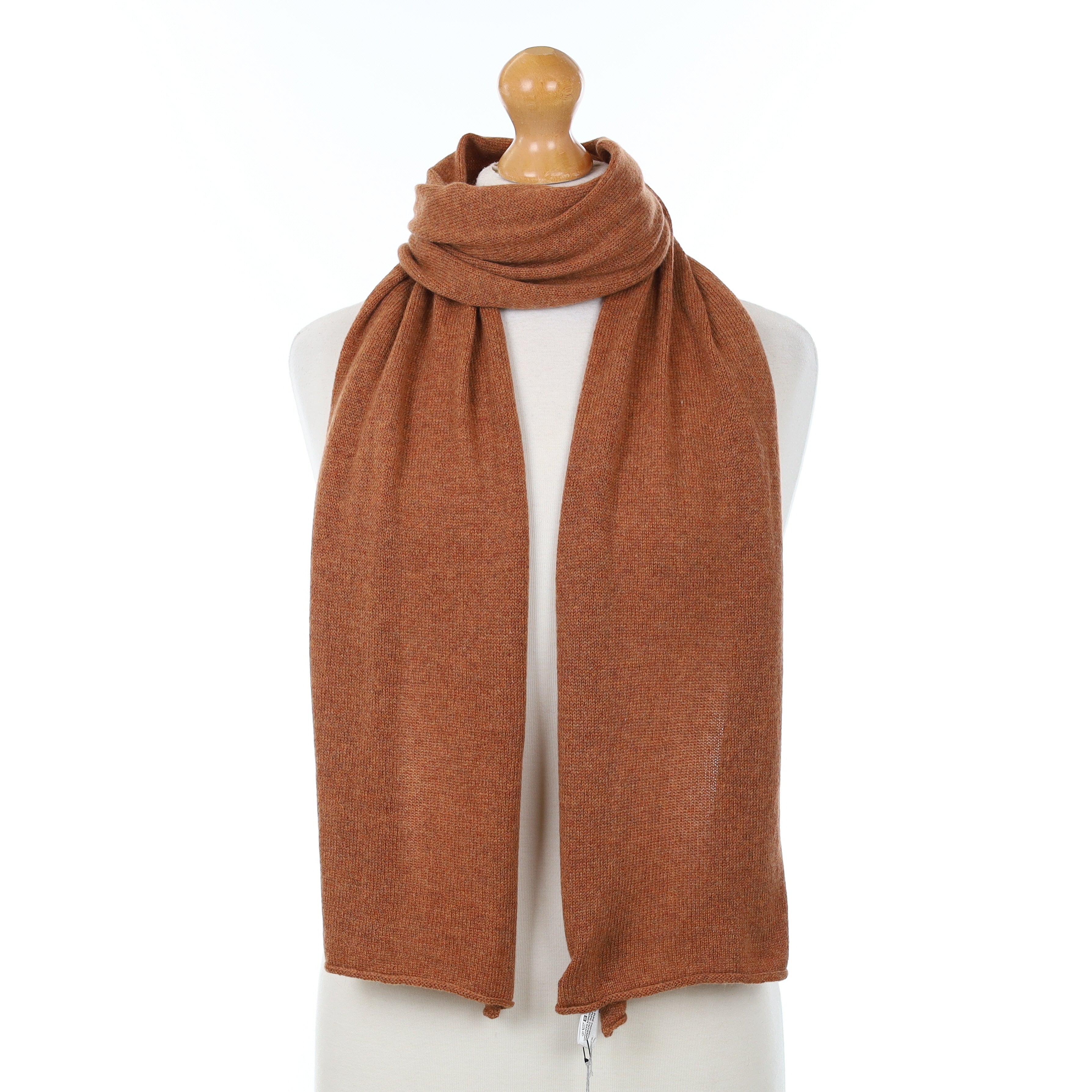 Brand New Scottish Rust Orange Cashmere Knitted Scarf
