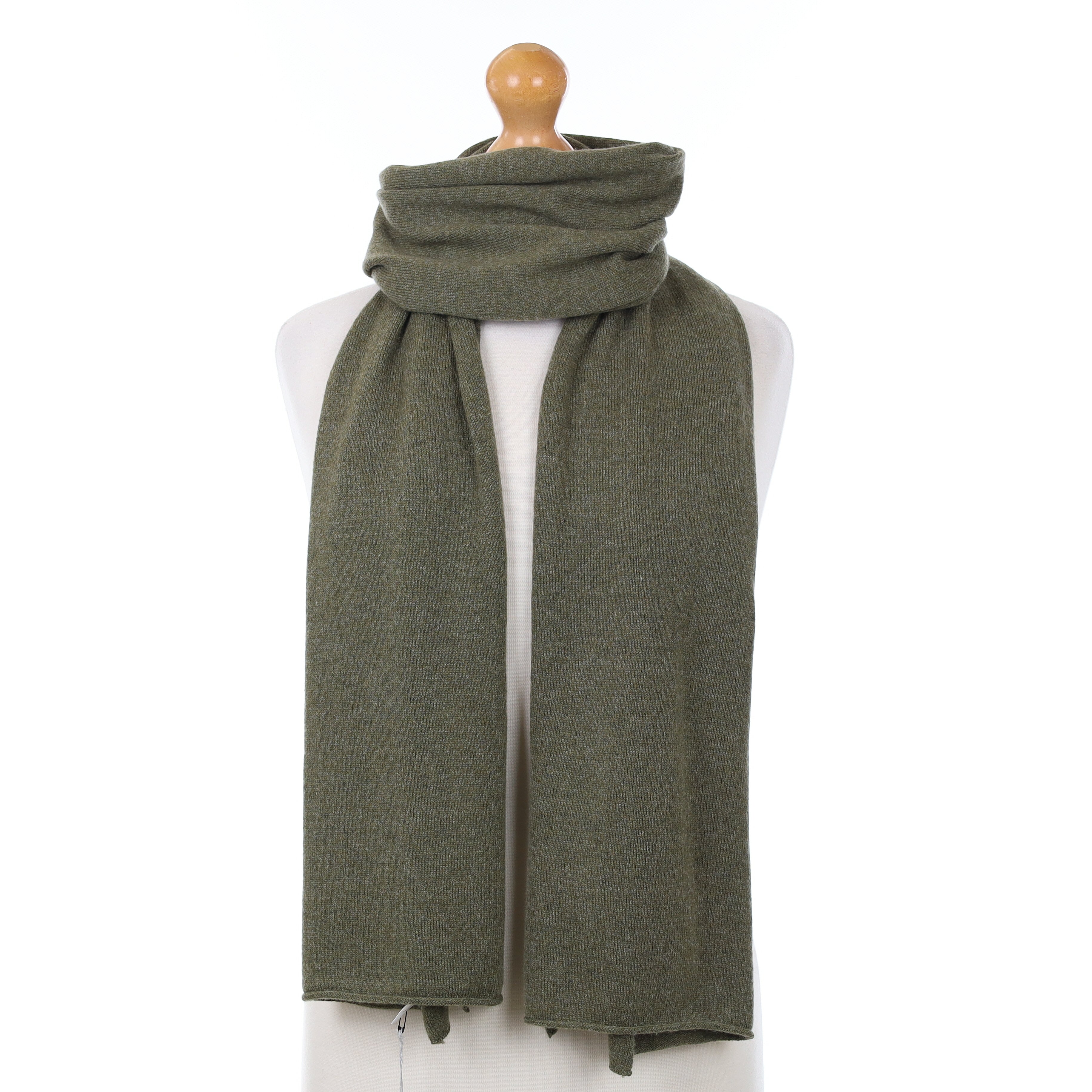 Brand New Scottish Basil Green Cashmere Knitted Scarf