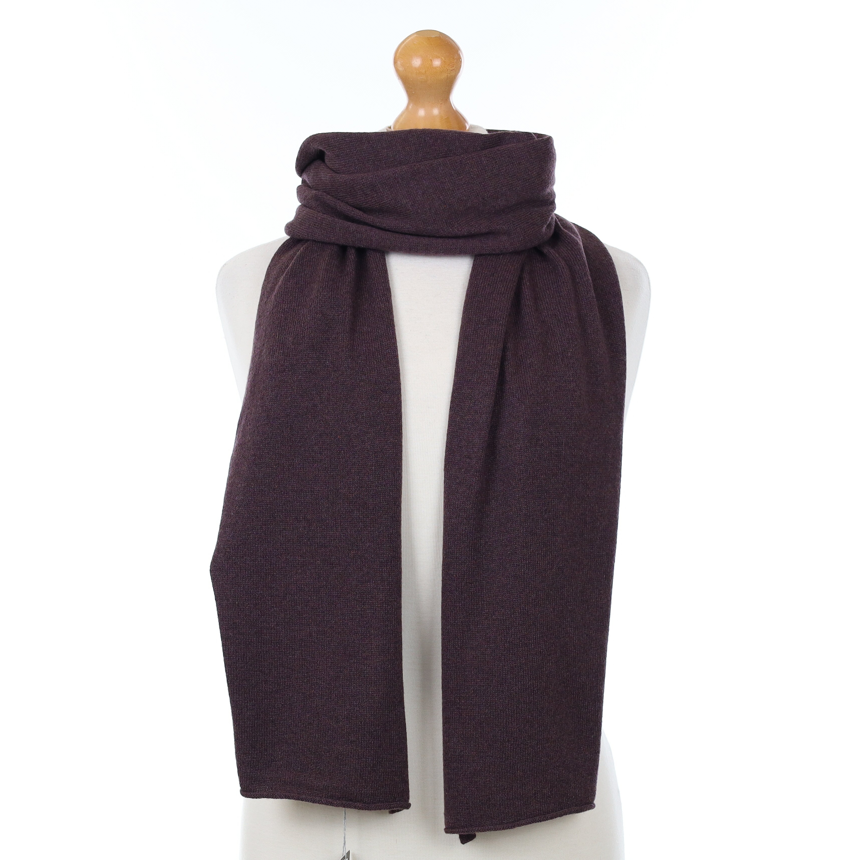 Brand New Scottish Burnt Aubergine Cashmere Knitted Scarf