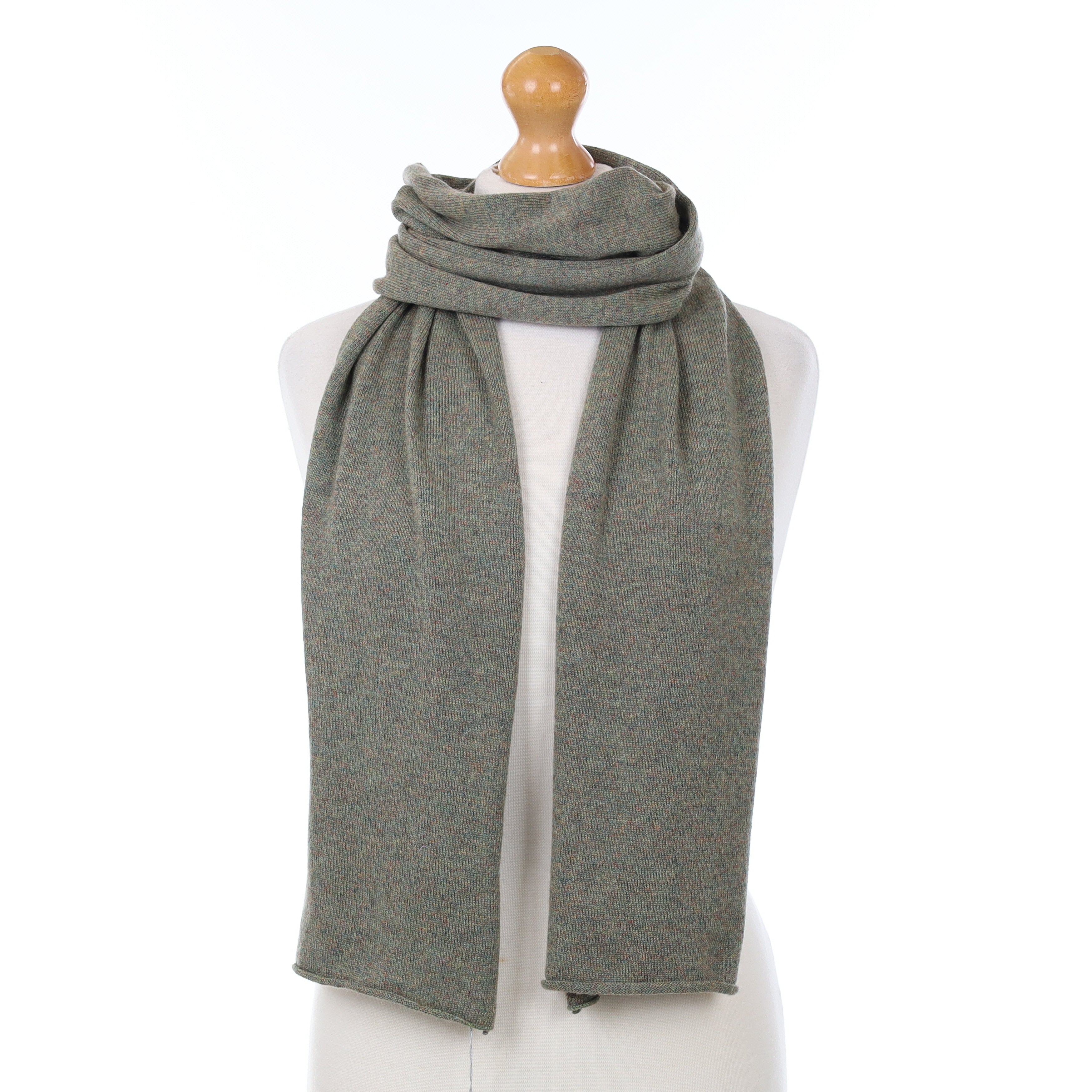 Brand New Scottish Muted Green Marl Cashmere Knitted Scarf