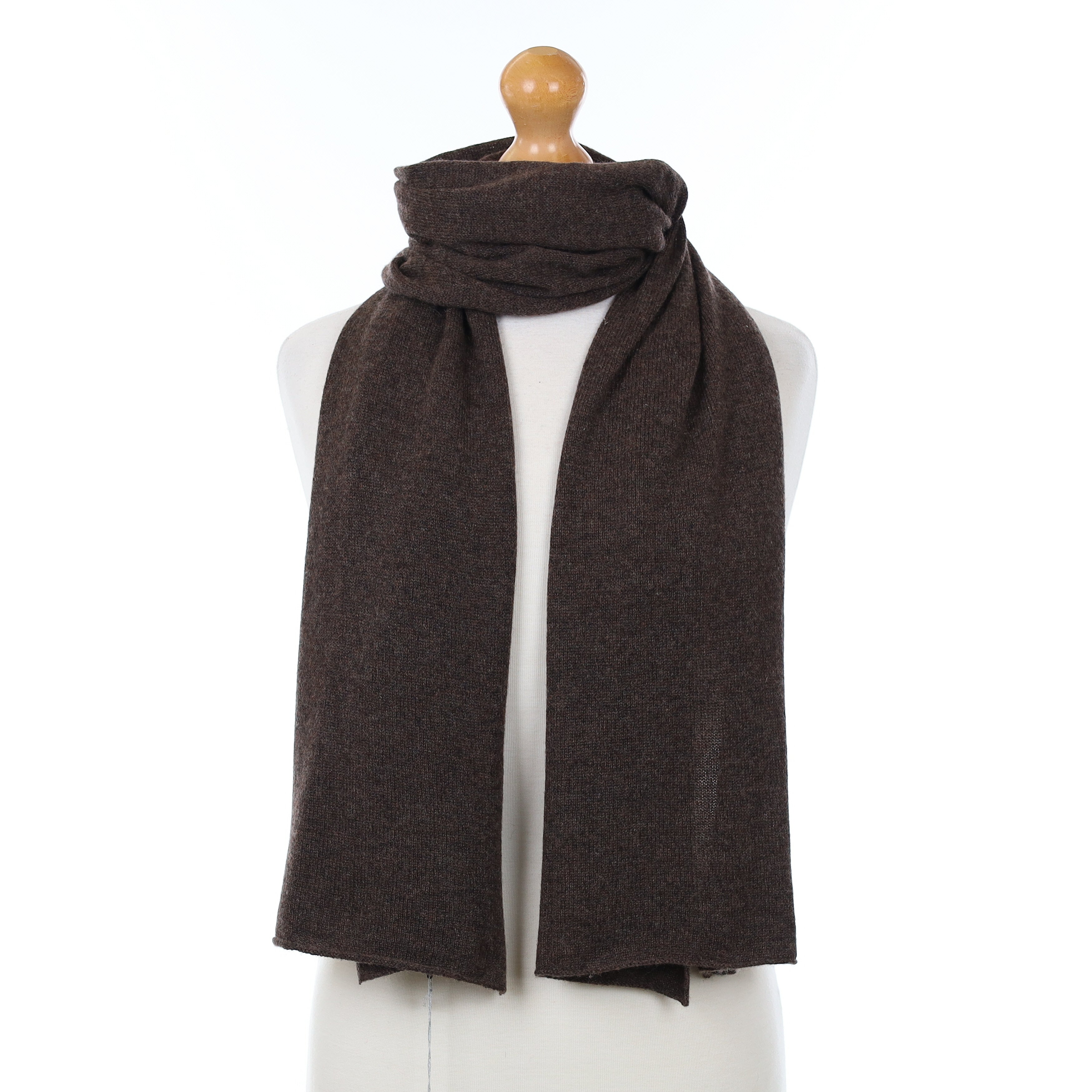 Brand New Scottish Peppercorn Brown Cashmere Knitted Scarf