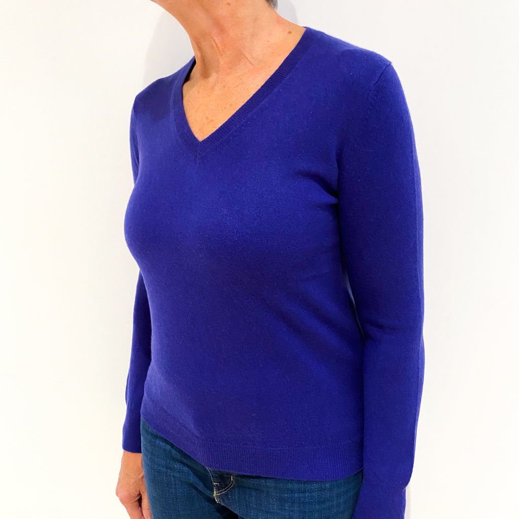 Indigo Blue Cashmere V-Neck Jumper Medium