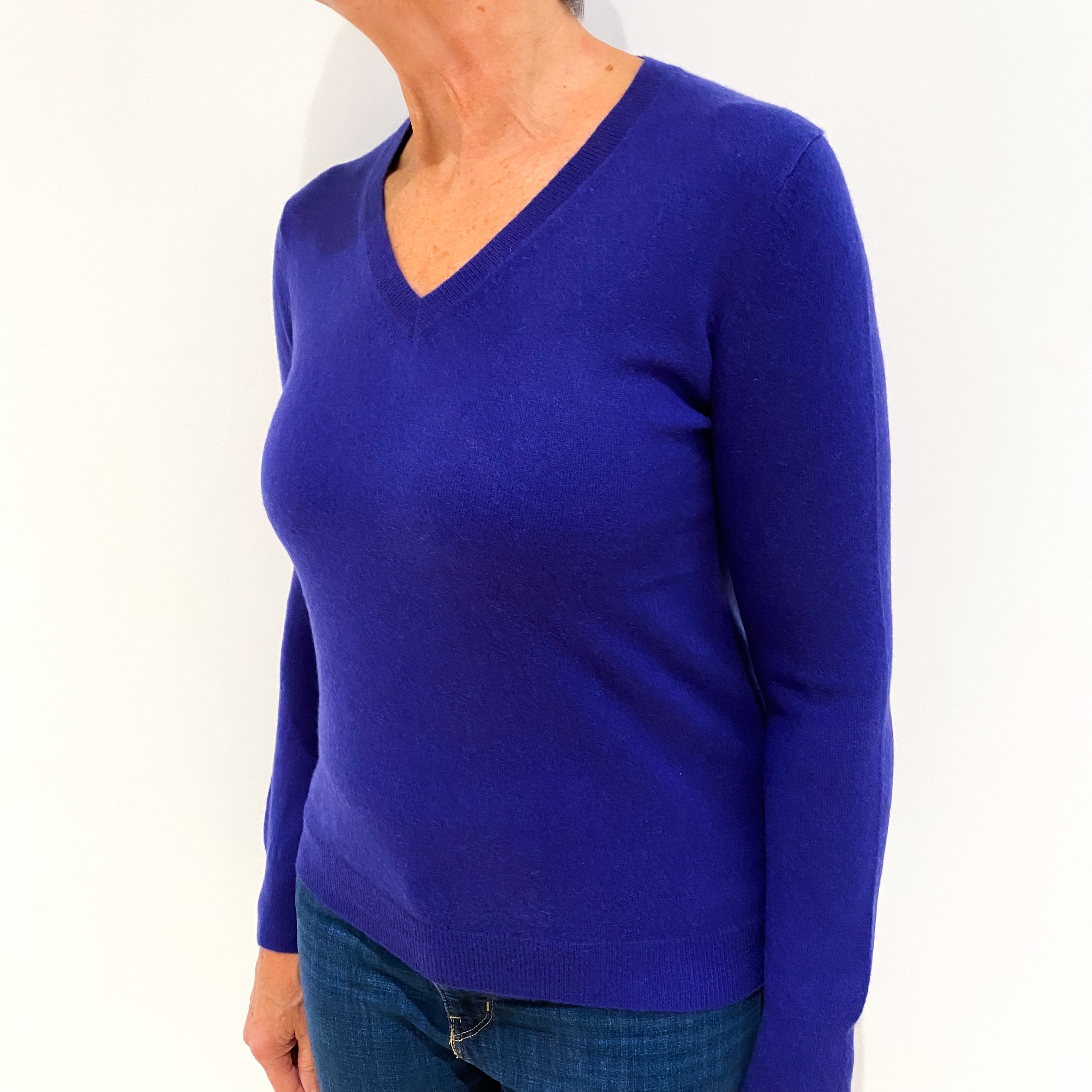 Indigo Blue Cashmere V-Neck Jumper Medium