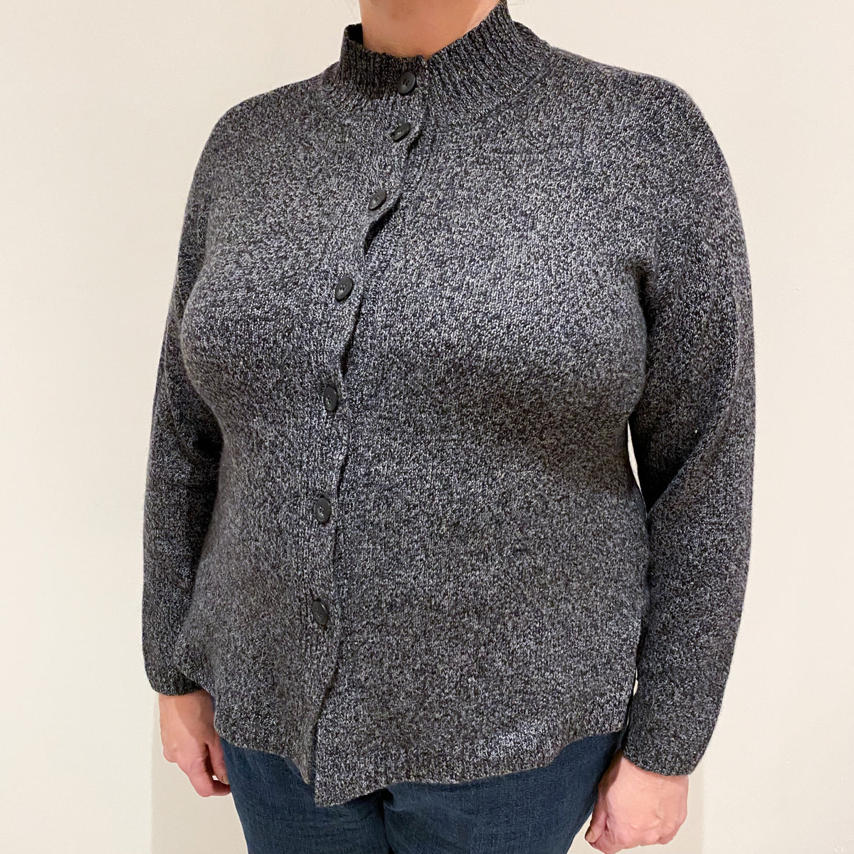 Charcoal Grey Marl Cashmere Turtle Neck Cardigan Extra Large
