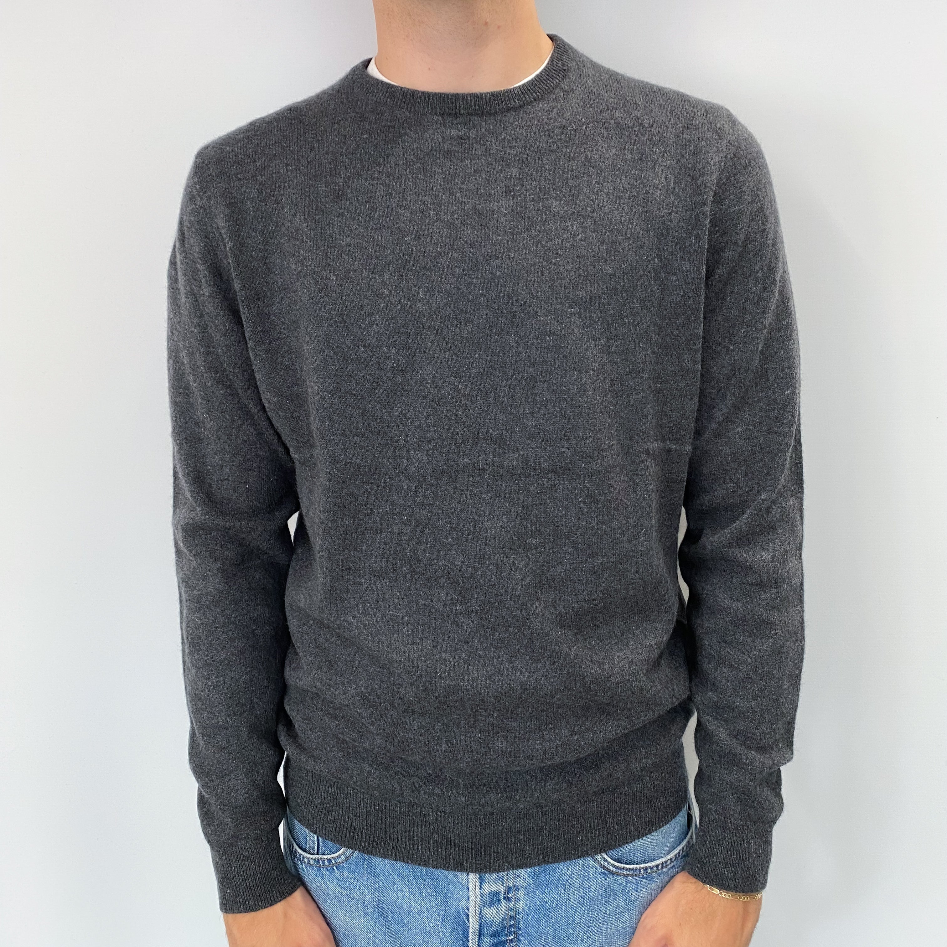 Men's Slate Grey Cashmere Crew Neck Jumper Large