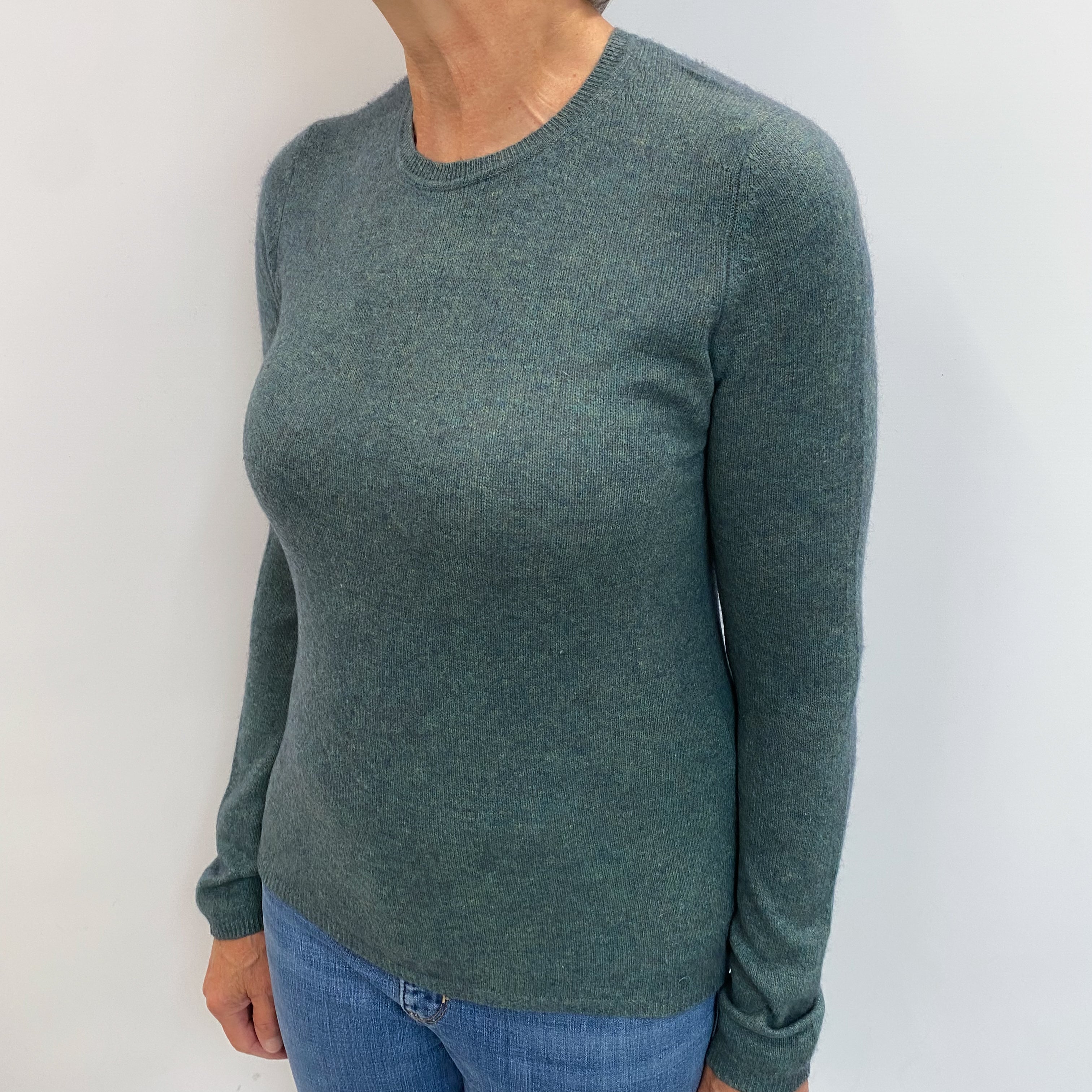 Forest Green Marl Cashmere Crew Neck Jumper Medium