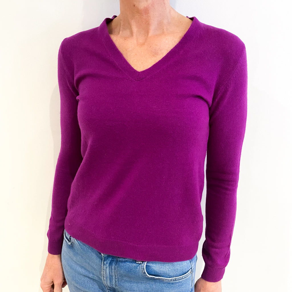 Magenta Purple Cashmere V Neck Jumper Small