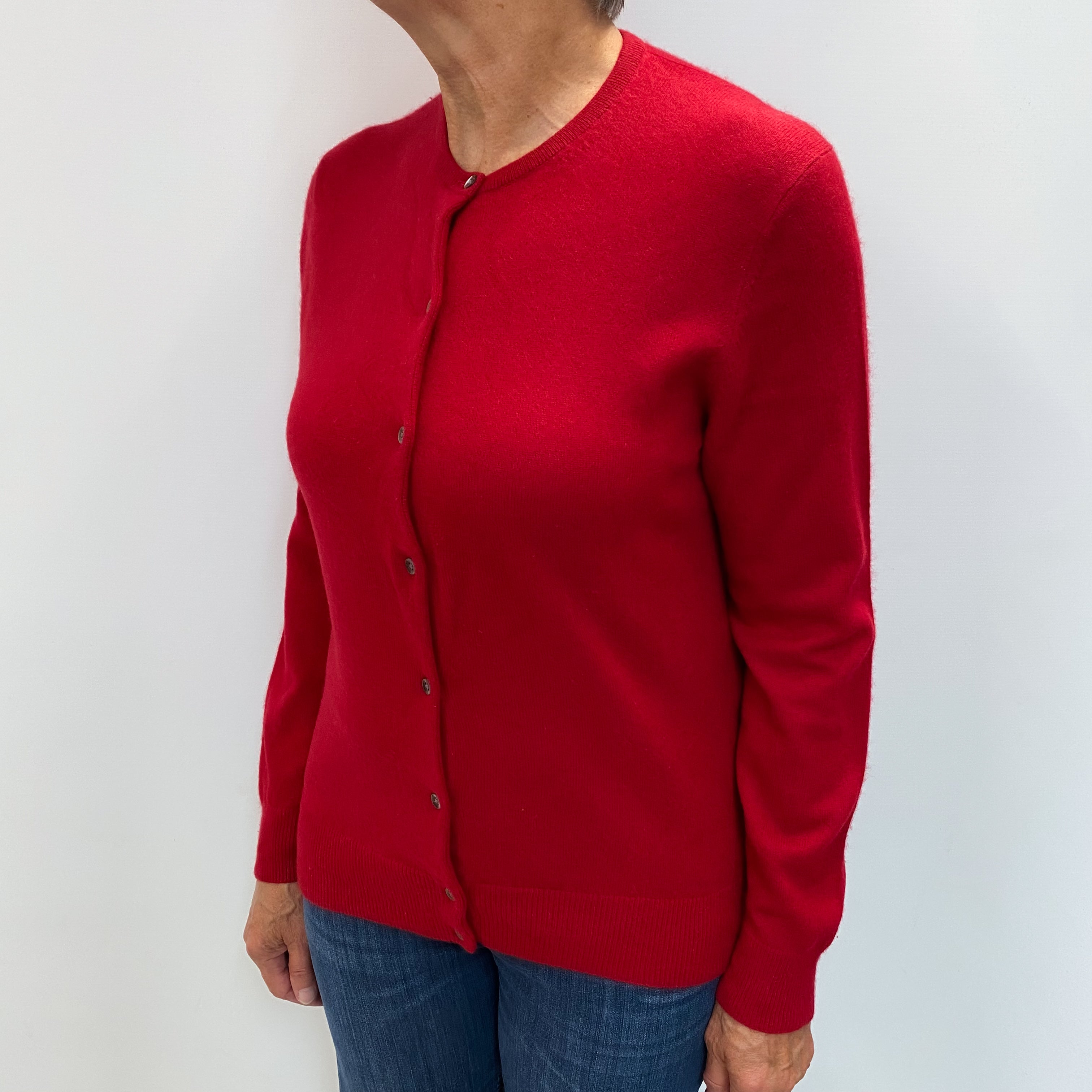 Berry Red Cashmere Crew Neck Cardigan Medium
