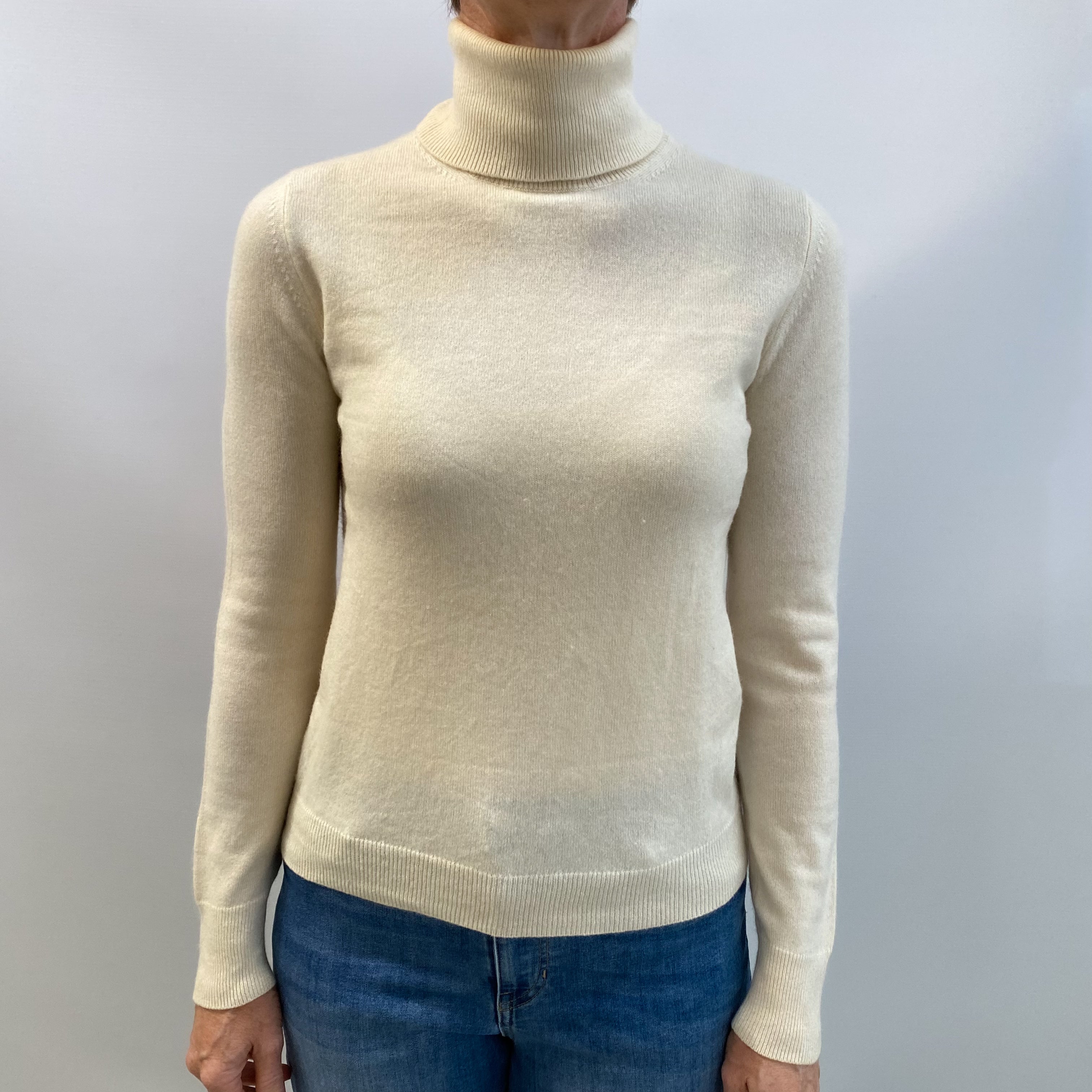 Vanilla Cream Cashmere Polo Neck Jumper Small