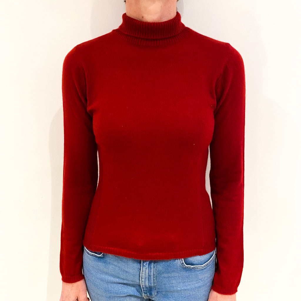 Crimson Red Cashmere Funnel Neck Jumper Small