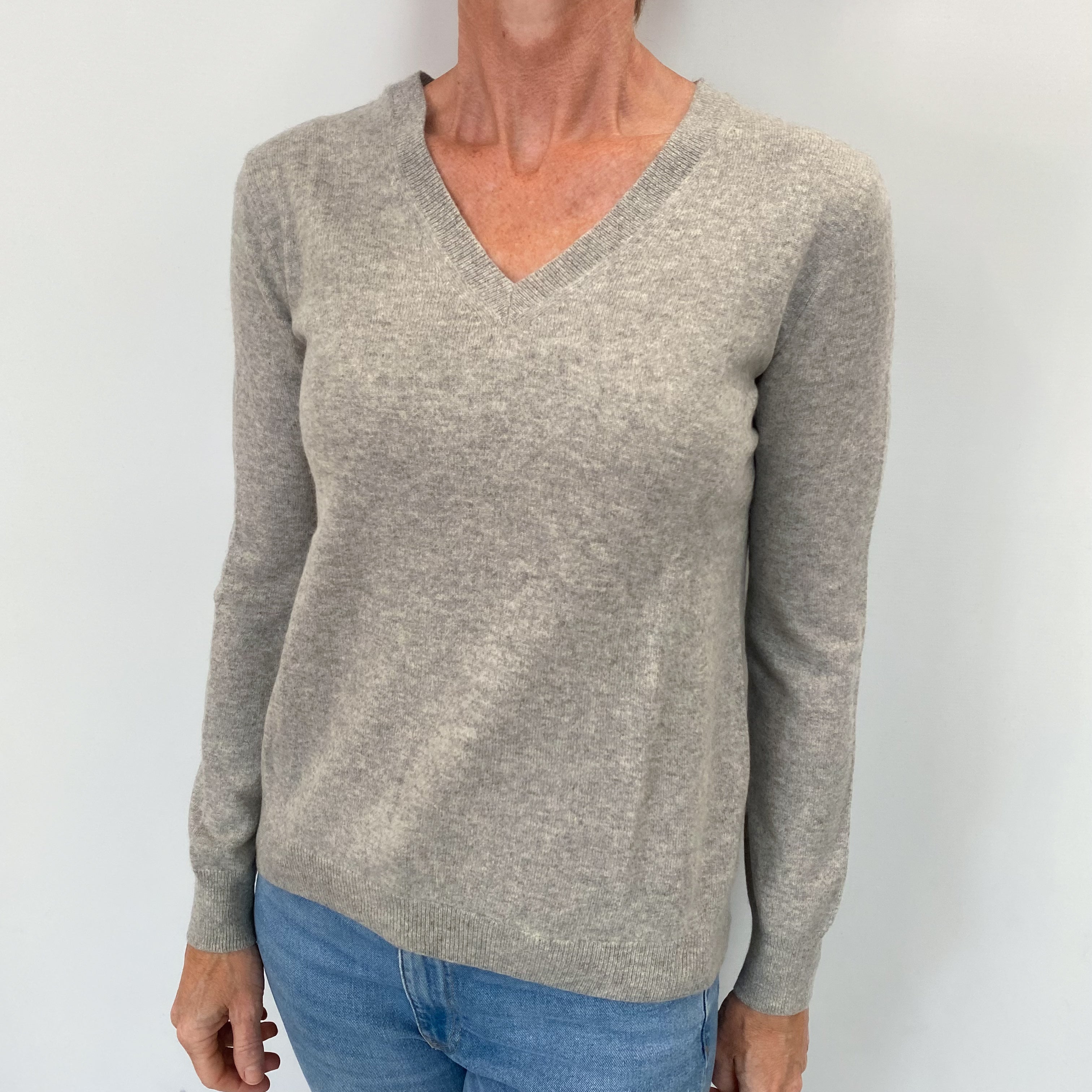 Smoke Grey Cashmere V Neck Jumper Small