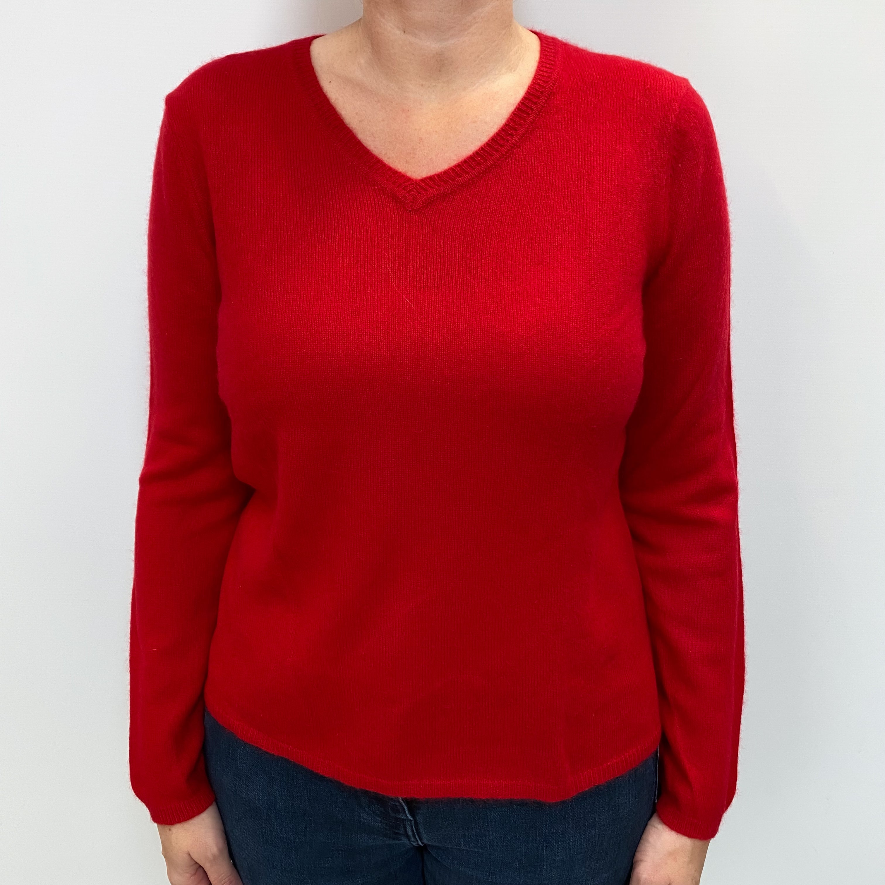 Post Box Red Cashmere V Neck Jumper Large