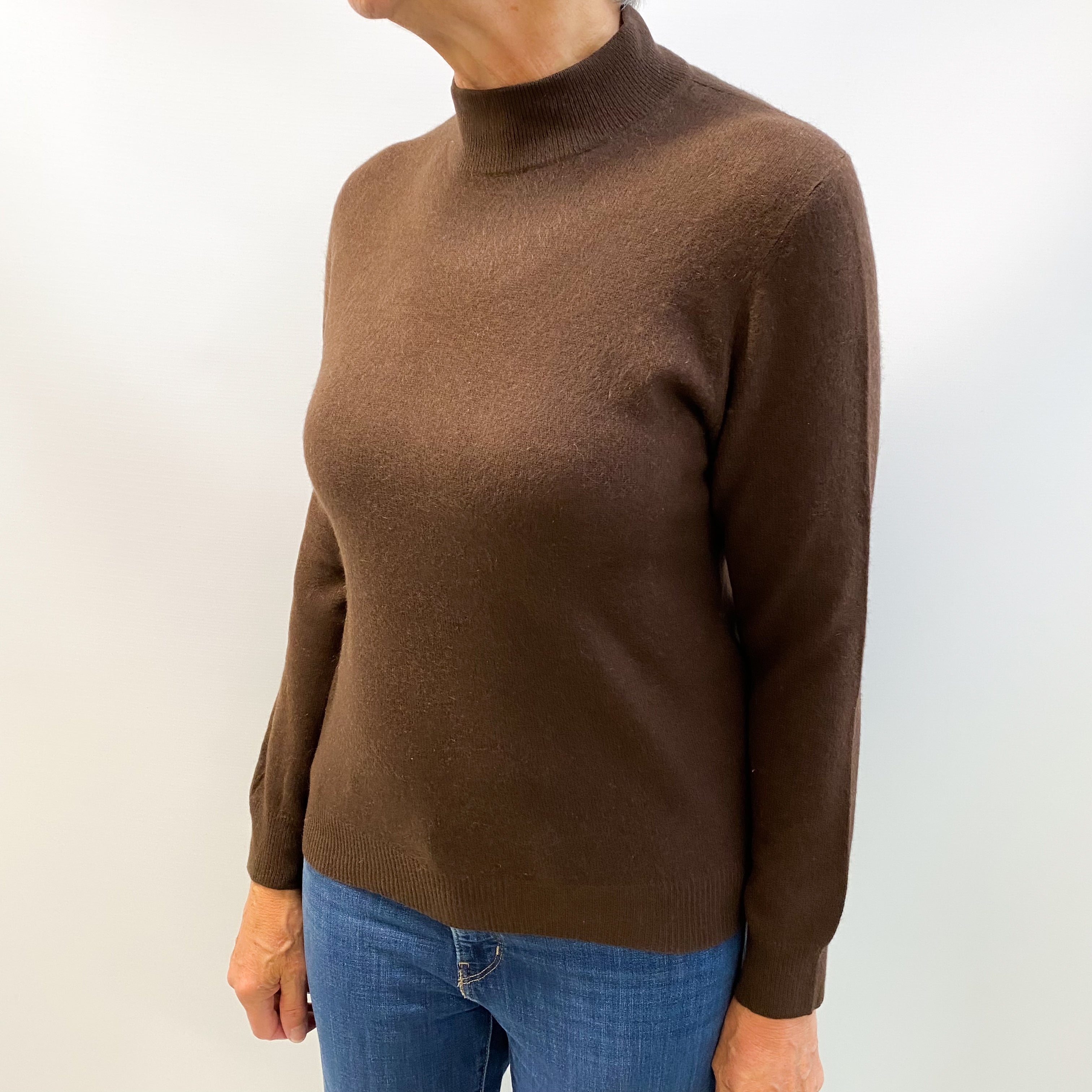 Dark Chocolate Brown Cashmere Turtle Neck Jumper Medium