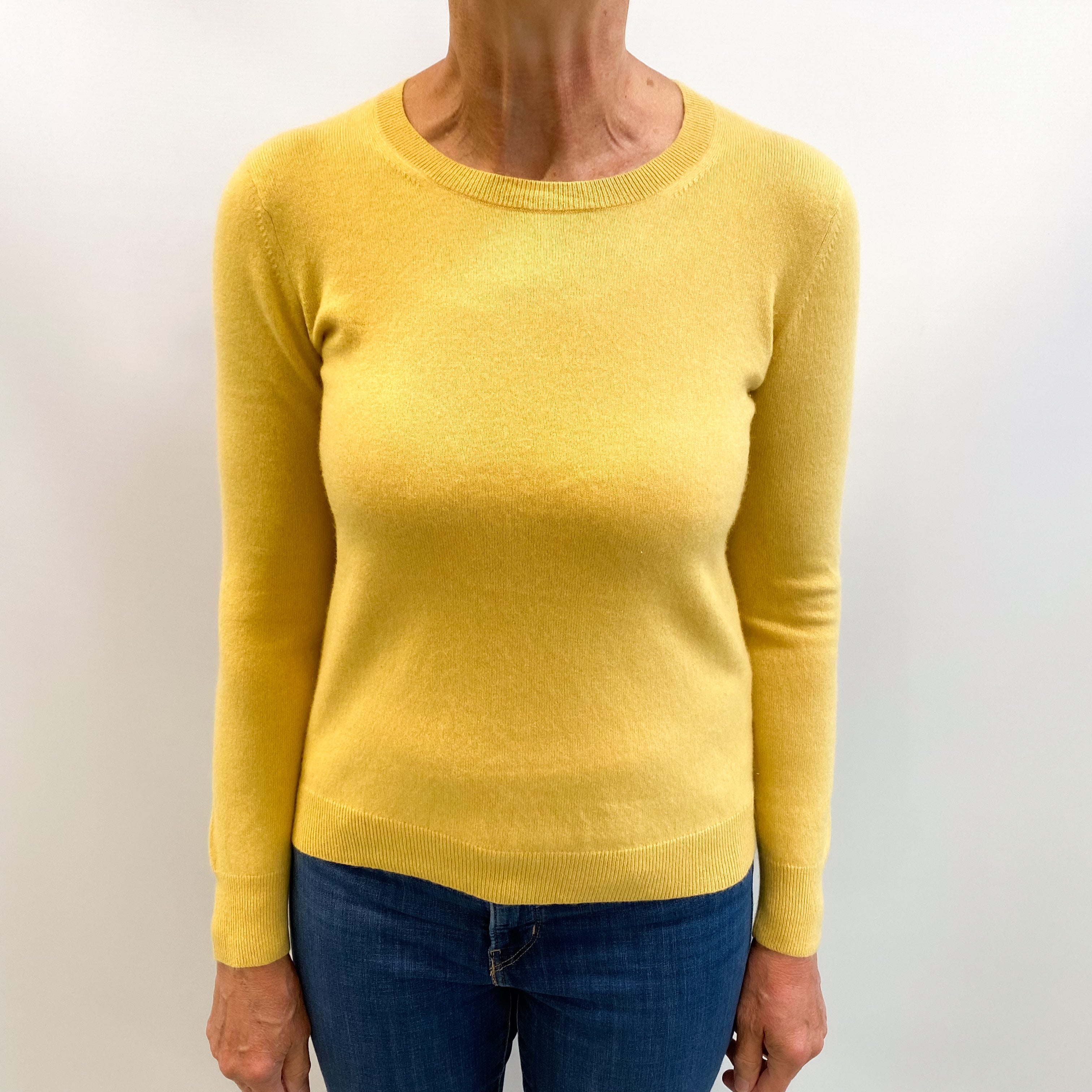 Flaxen Yellow Cashmere Crew Neck Jumper Medium