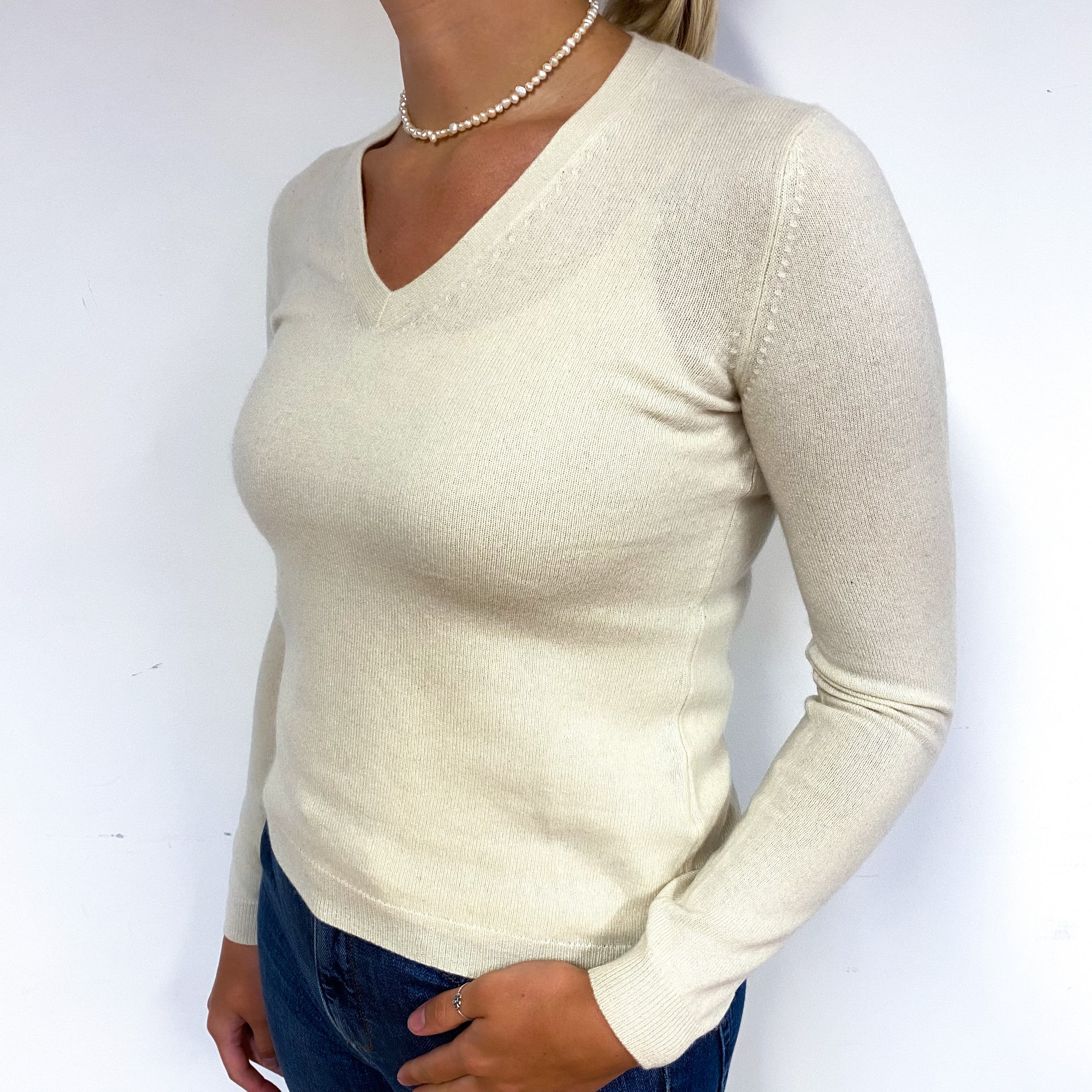 Cream Cashmere V-Neck Jumper Small