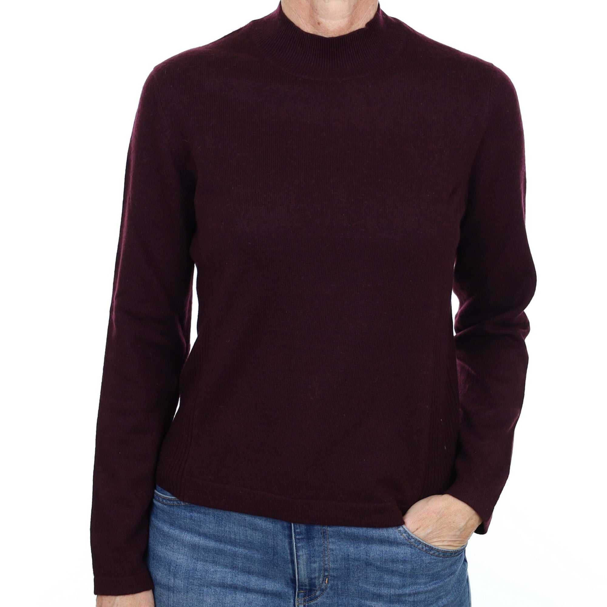 Aubergine Purple Cashmere Turtle Neck Jumper Small