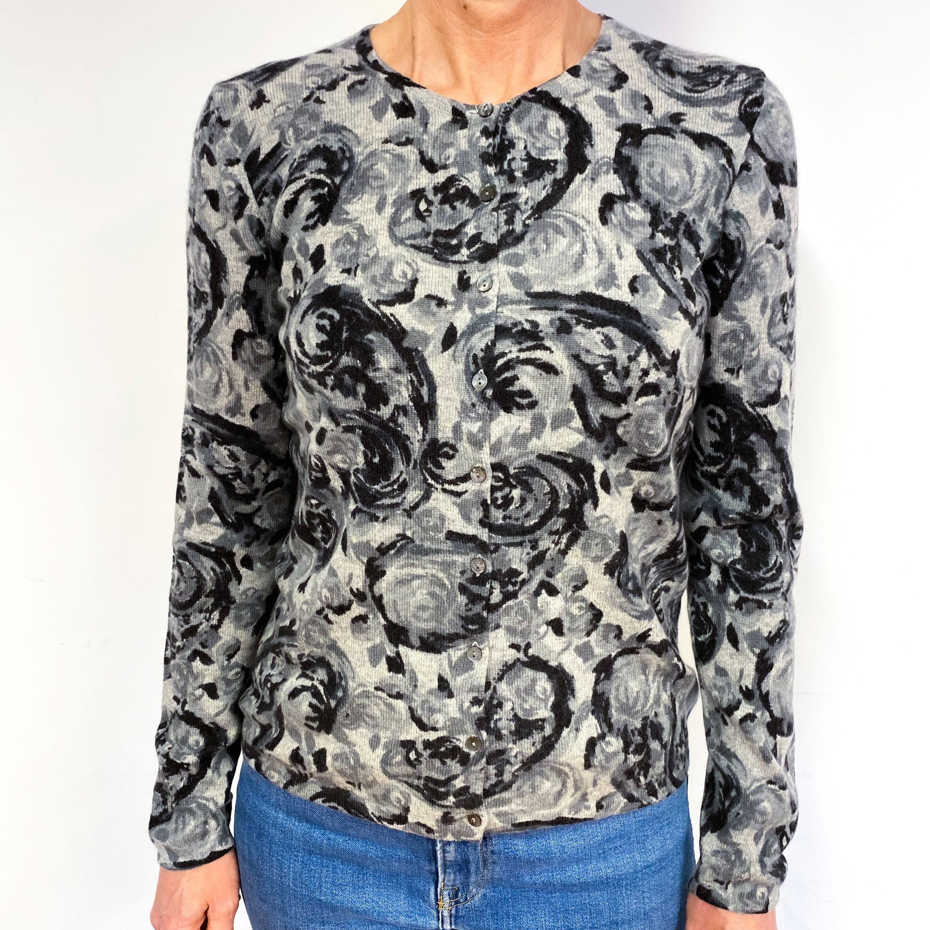 Grey And Black Cashmere Cardigan Medium