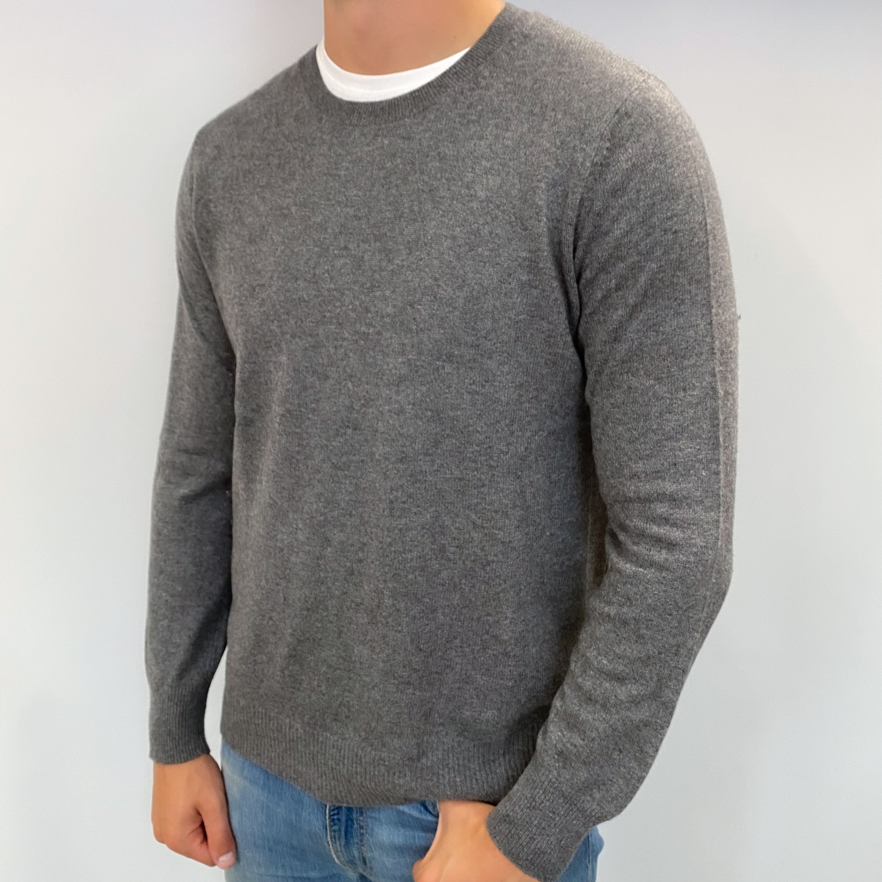 Men's Neiman Marcus Slate Grey Cashmere Crew Neck Jumper XL
