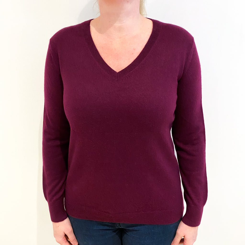 Mulberry Purple Cashmere V Neck Jumper Large
