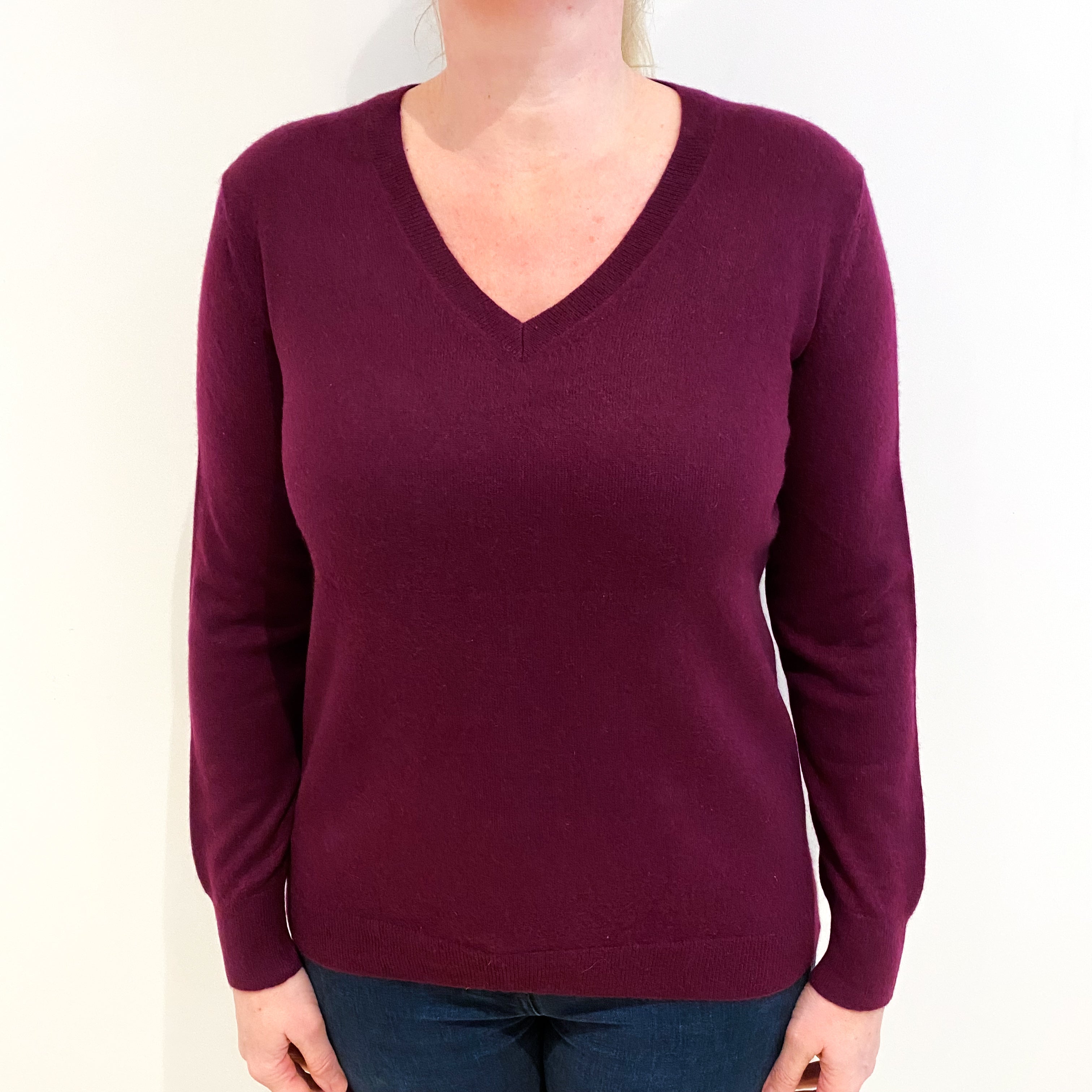 Mulberry Purple Cashmere V Neck Jumper Large