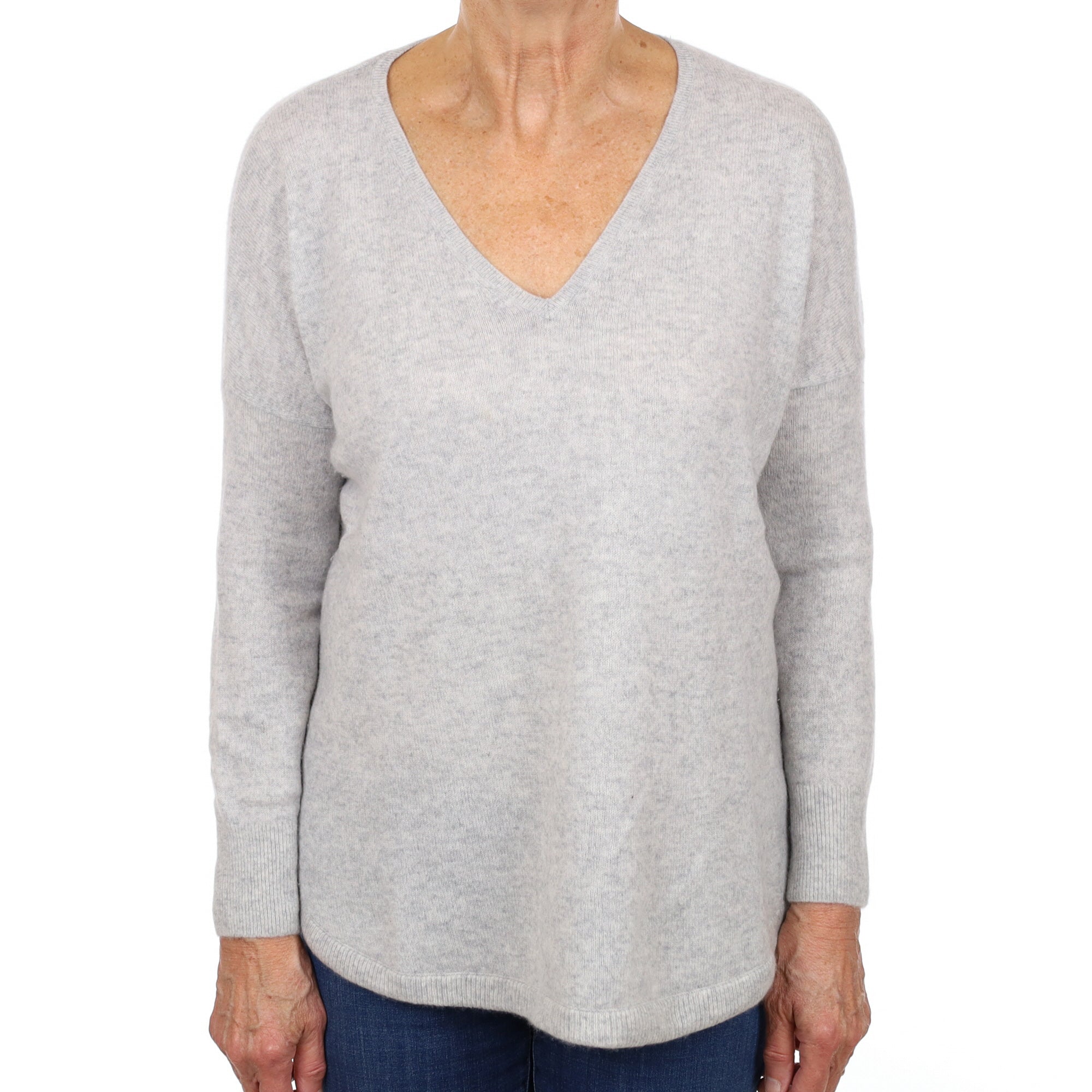 Mist Grey Cashmere Slouchy V Neck Jumper Medium
