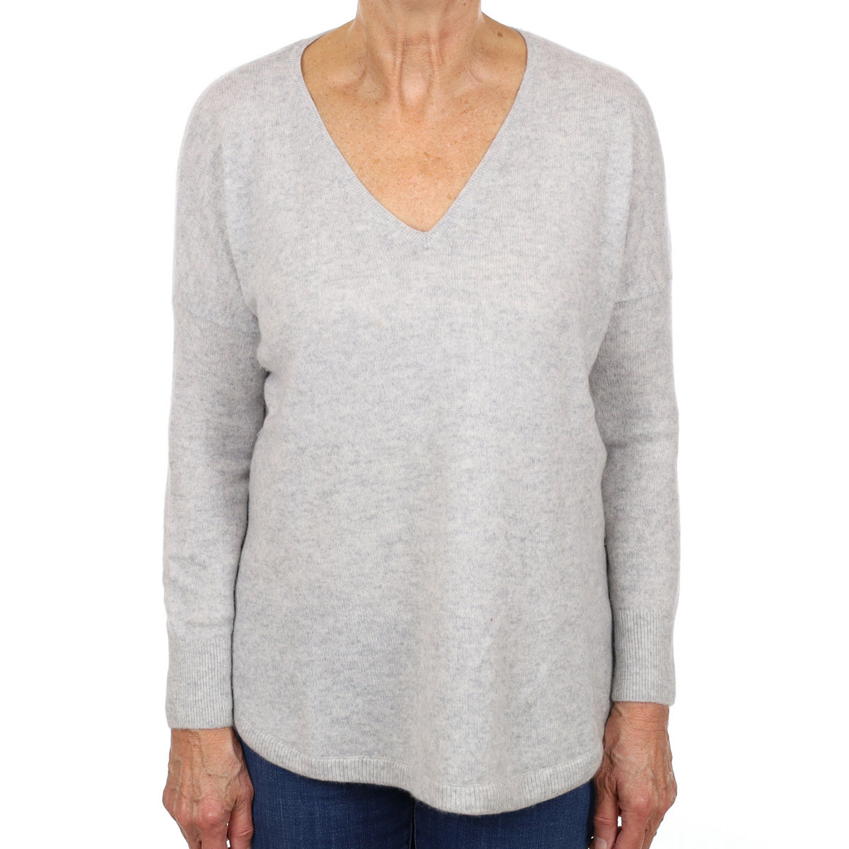 Mist Grey Cashmere Slouchy V Neck Jumper Medium