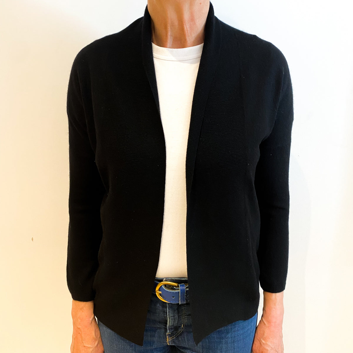 Black Cashmere Edge to Edge Cardigan Medium