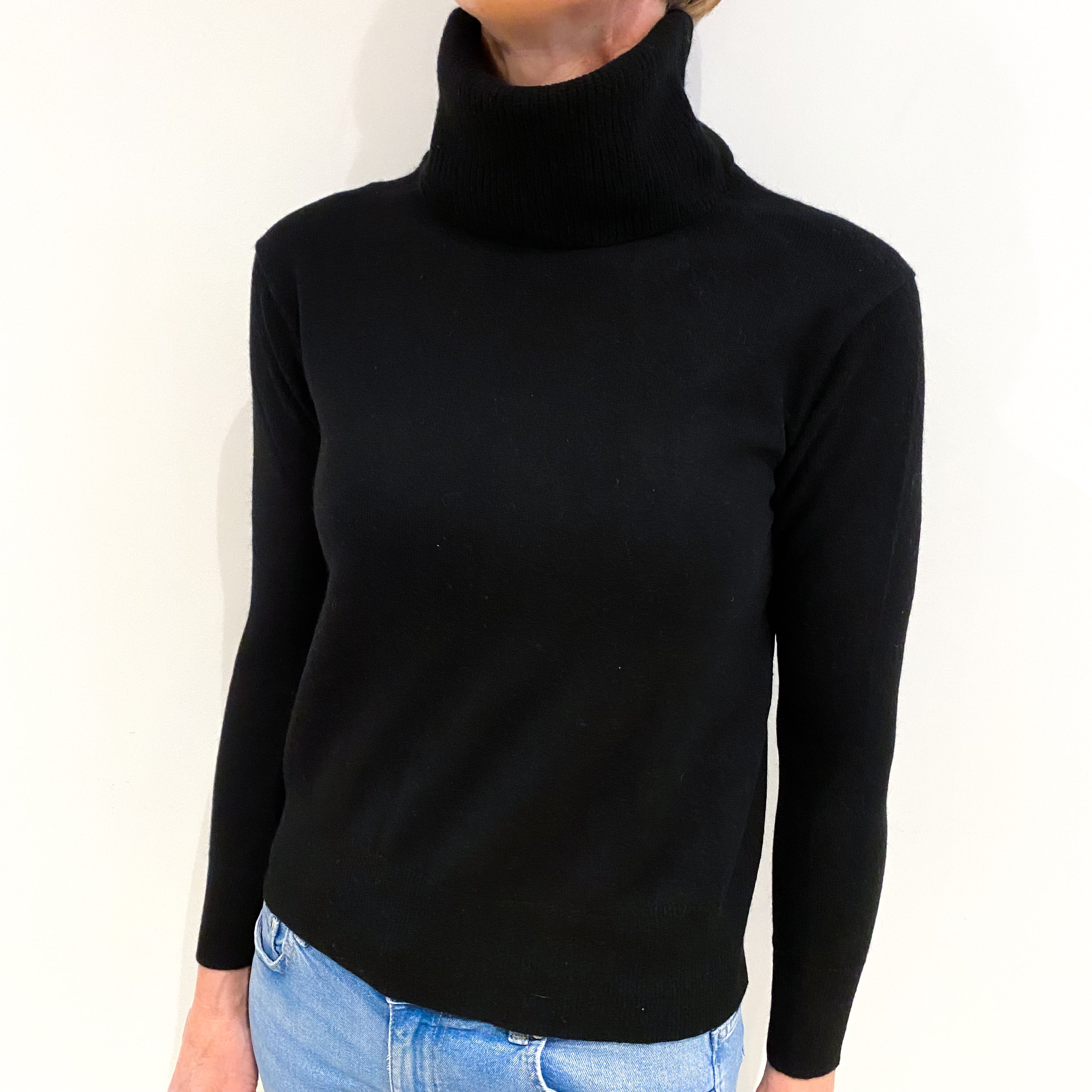 Black Cashmere Polo Neck Jumper Small