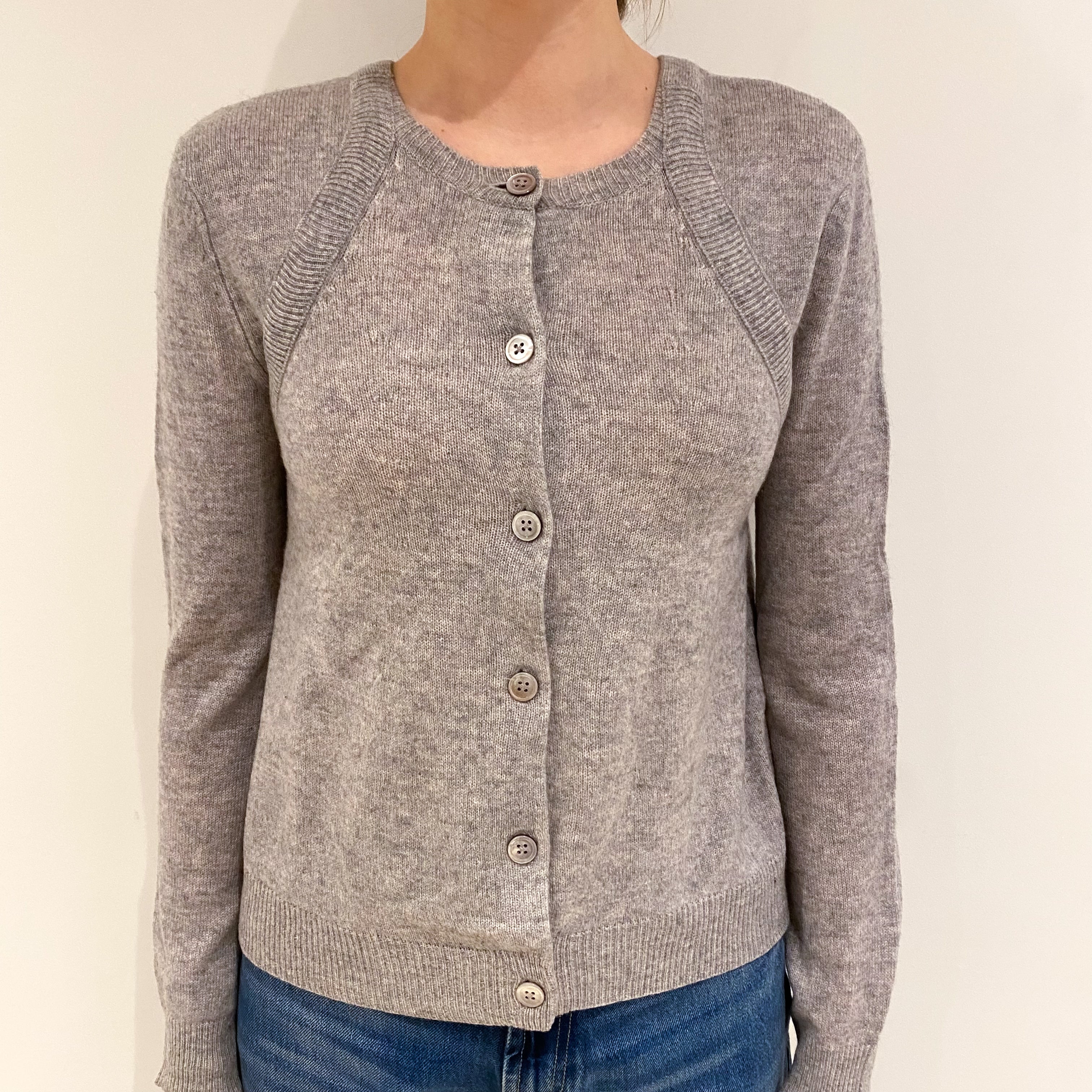 Smoke Grey Cashmere Crew Neck Cardigan Extra Small