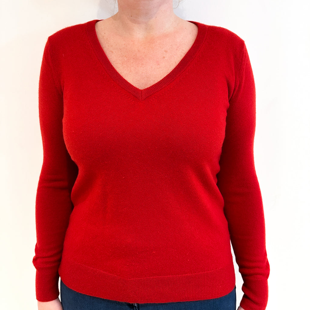 Scarlet Red Cashmere V Neck Jumper Large