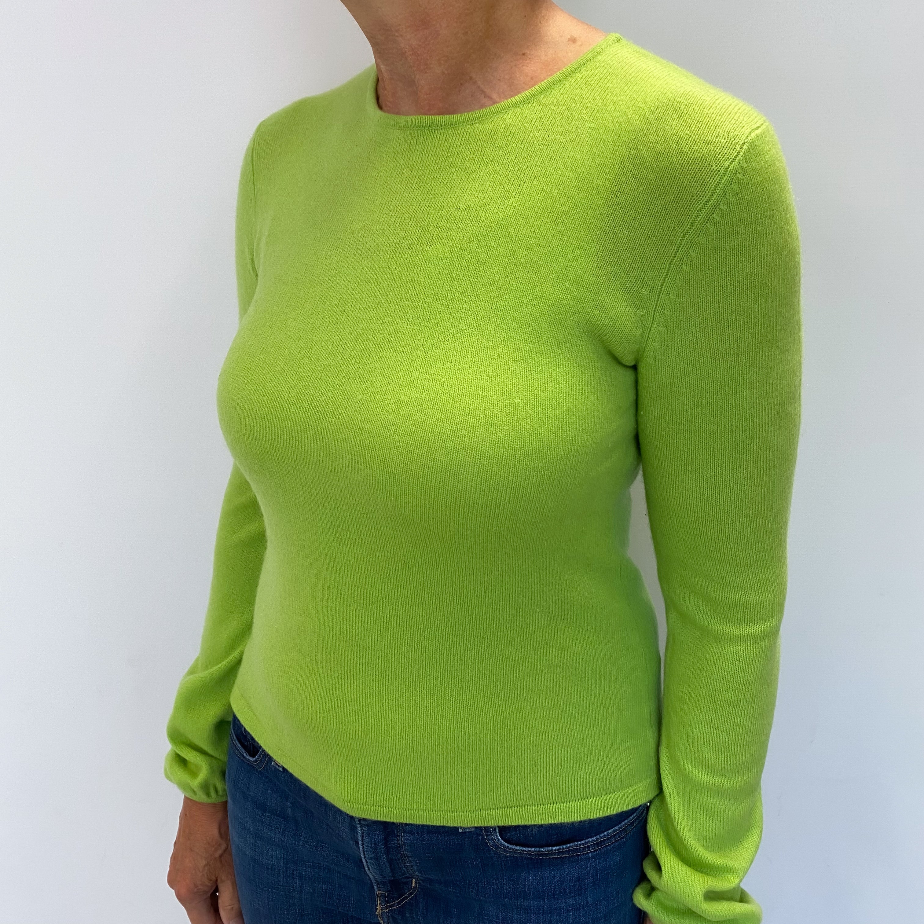 Neon Lime Green Cashmere Crew Neck Jumper Medium