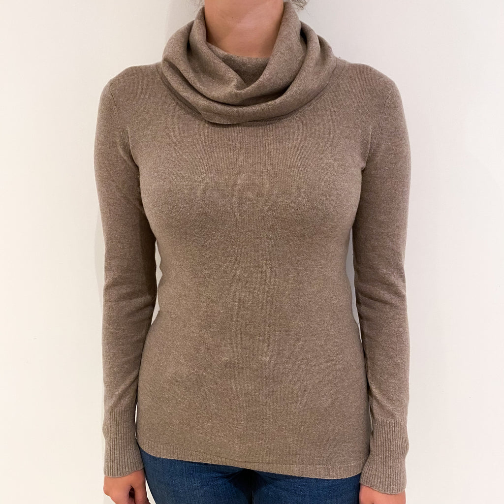 Mocha Brown Cashmere Cowl Neck Jumper Small