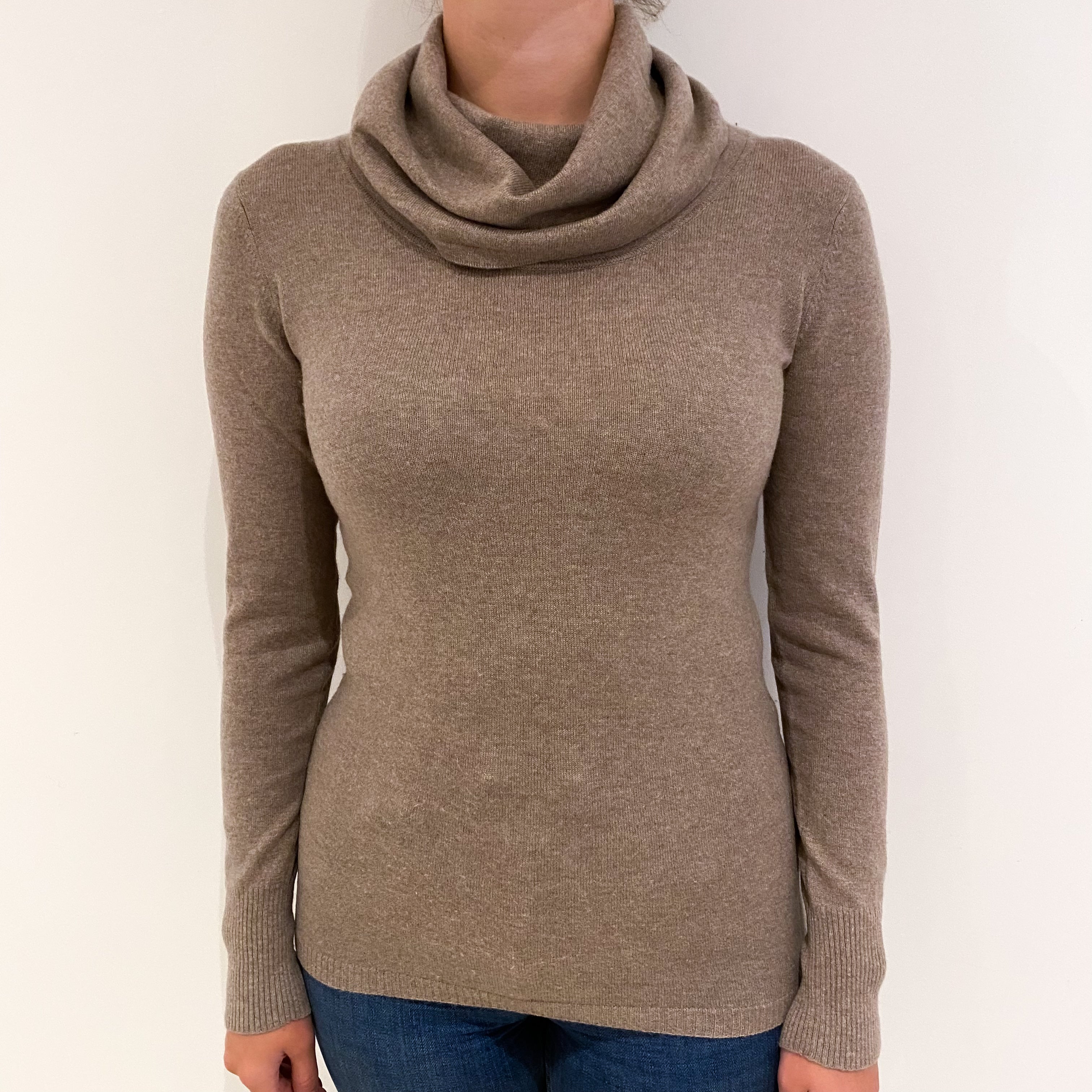 Mocha Brown Cashmere Cowl Neck Jumper Small