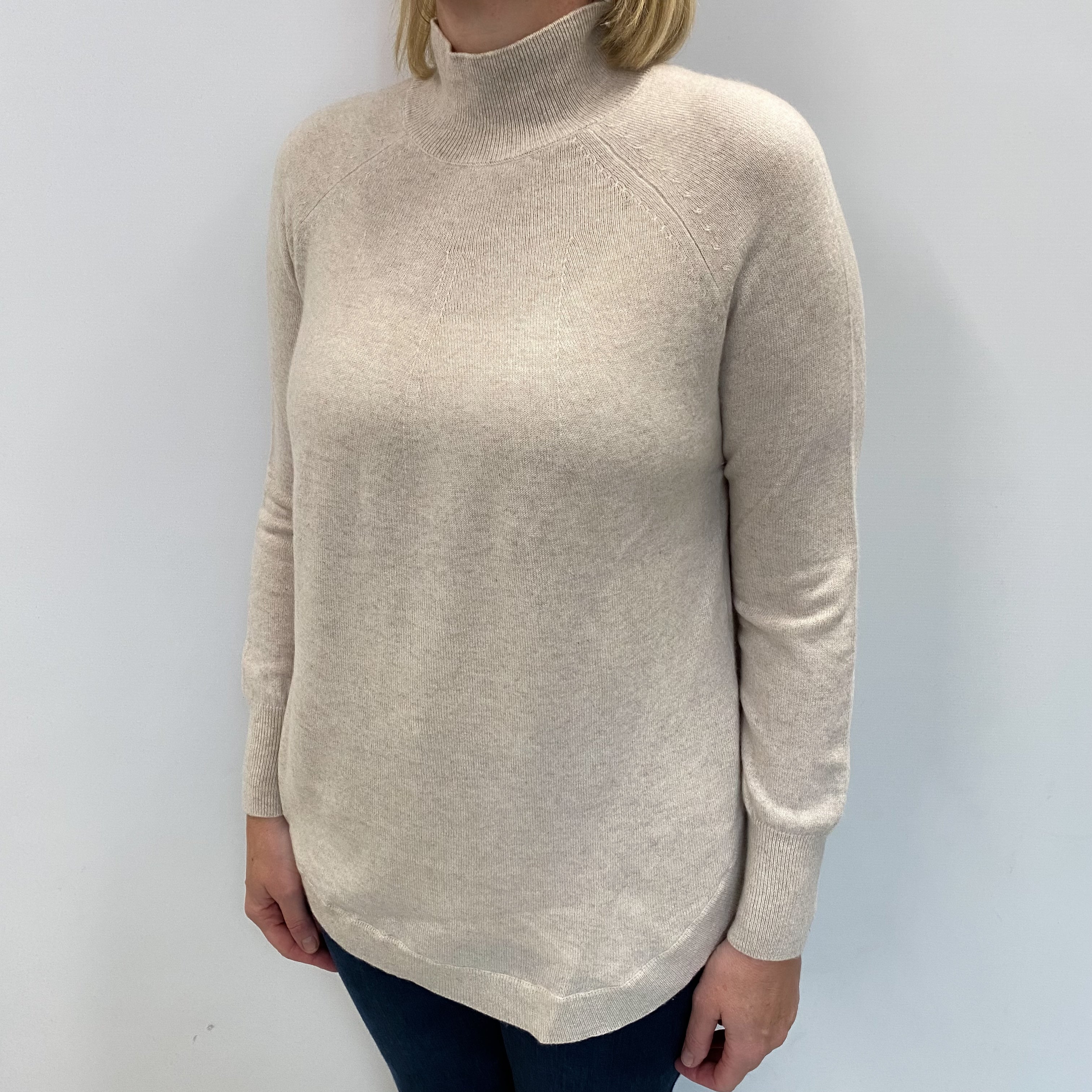 Oatmeal Beige Cashmere Turtle Neck Jumper Large