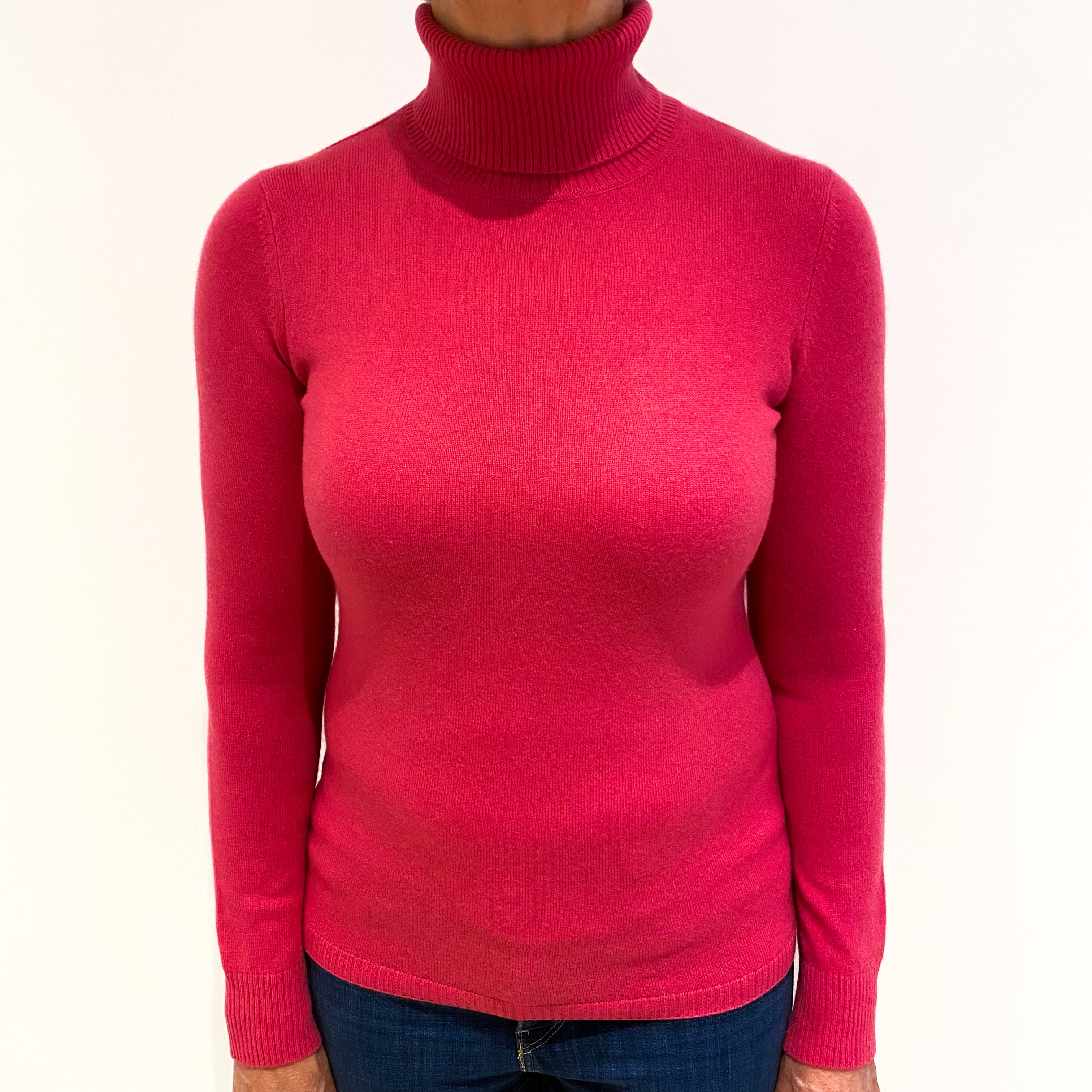 Lupin Pink Cashmere Polo Neck Jumper Medium