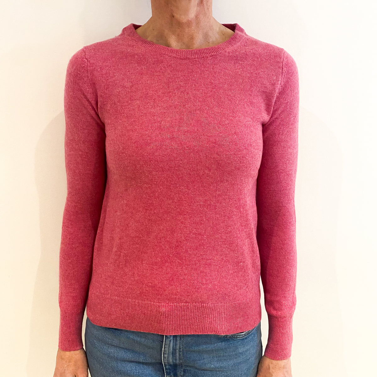 Bubble Gum Pink Cashmere Crew Neck Jumper Small